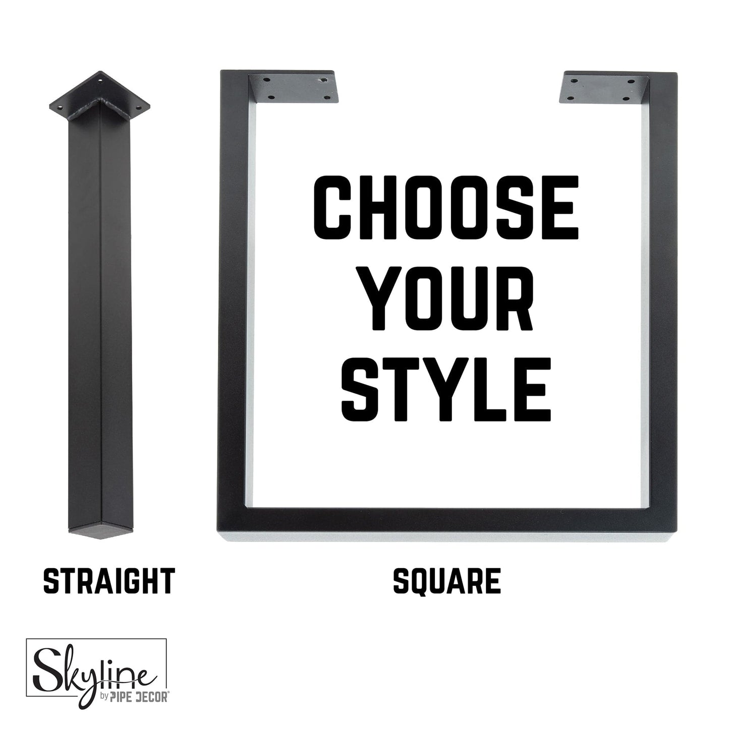 12 in. Skyline Matte Black Square Metal Landscape Coffee Table Legs - 2 Pack