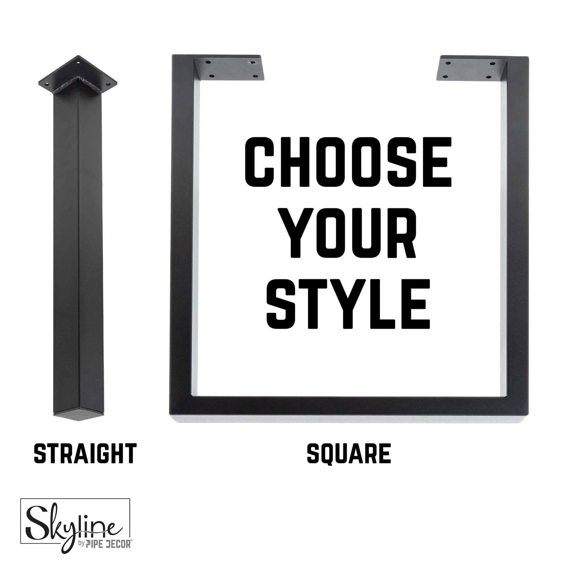 12 in. Skyline Matte Black Square Metal Landscape Coffee Table Legs - 2 Pack