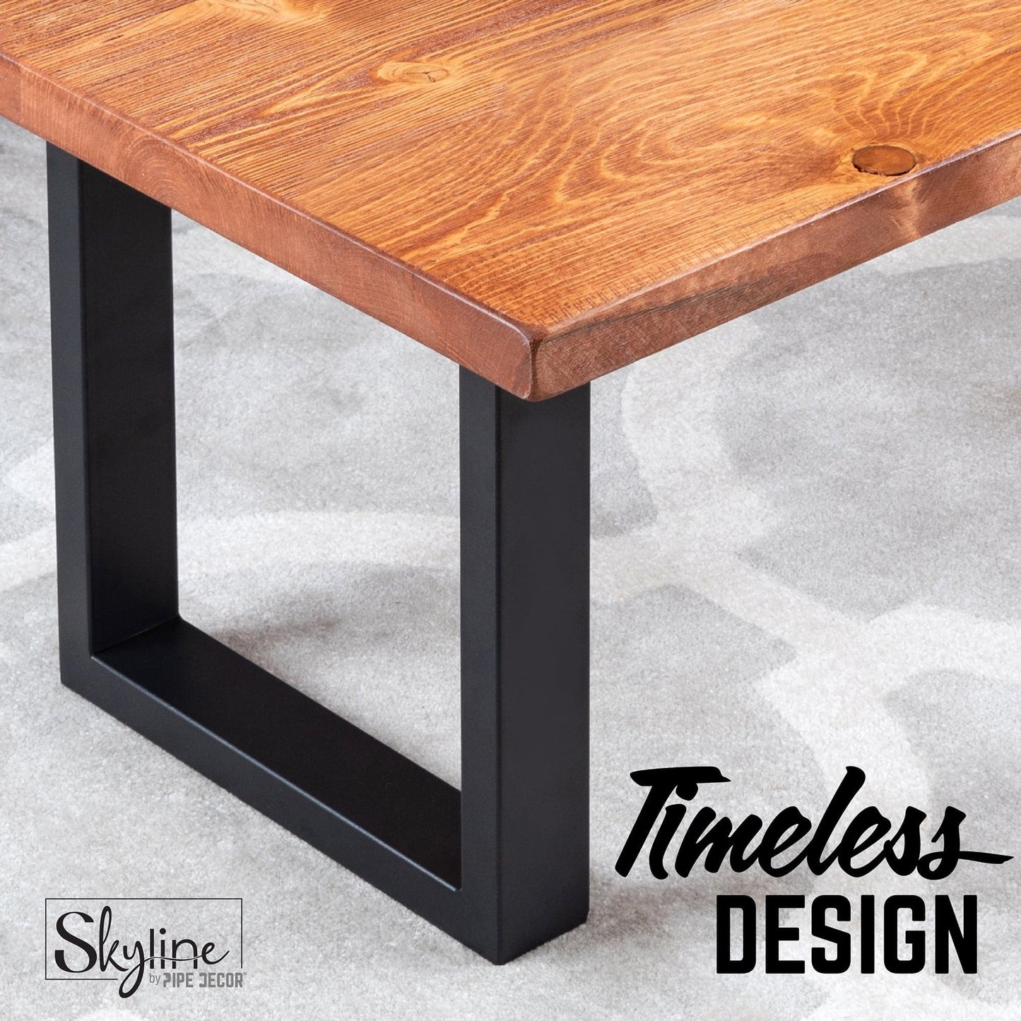 12 in. Skyline Matte Black Square Metal Landscape Coffee Table Legs - 2 Pack