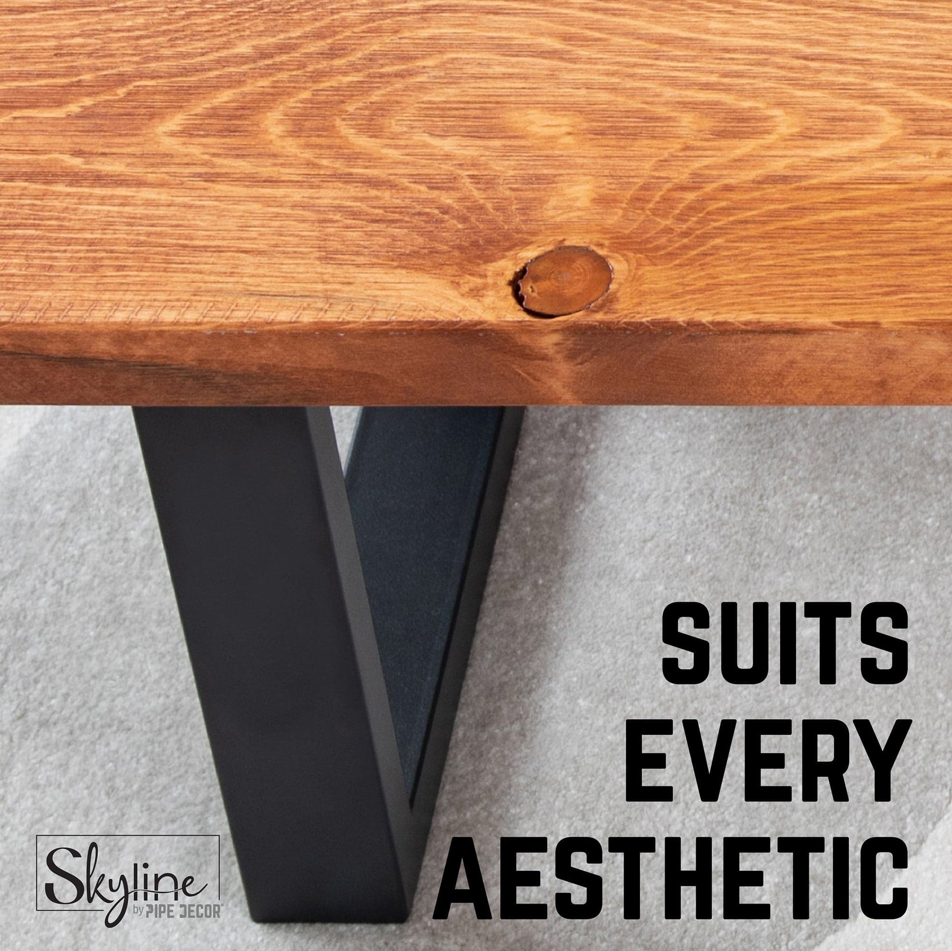 12 in. Skyline Matte Black Square Metal Landscape Coffee Table Legs - 2 Pack