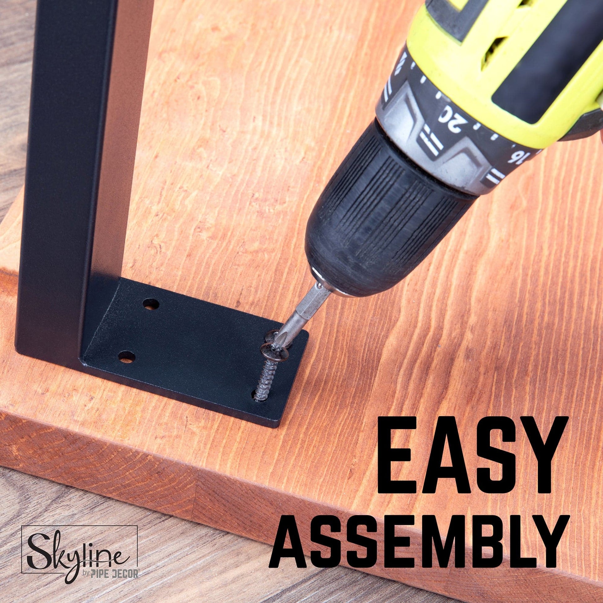 12 in. Skyline Matte Black Square Metal Landscape Coffee Table Legs - 2 Pack