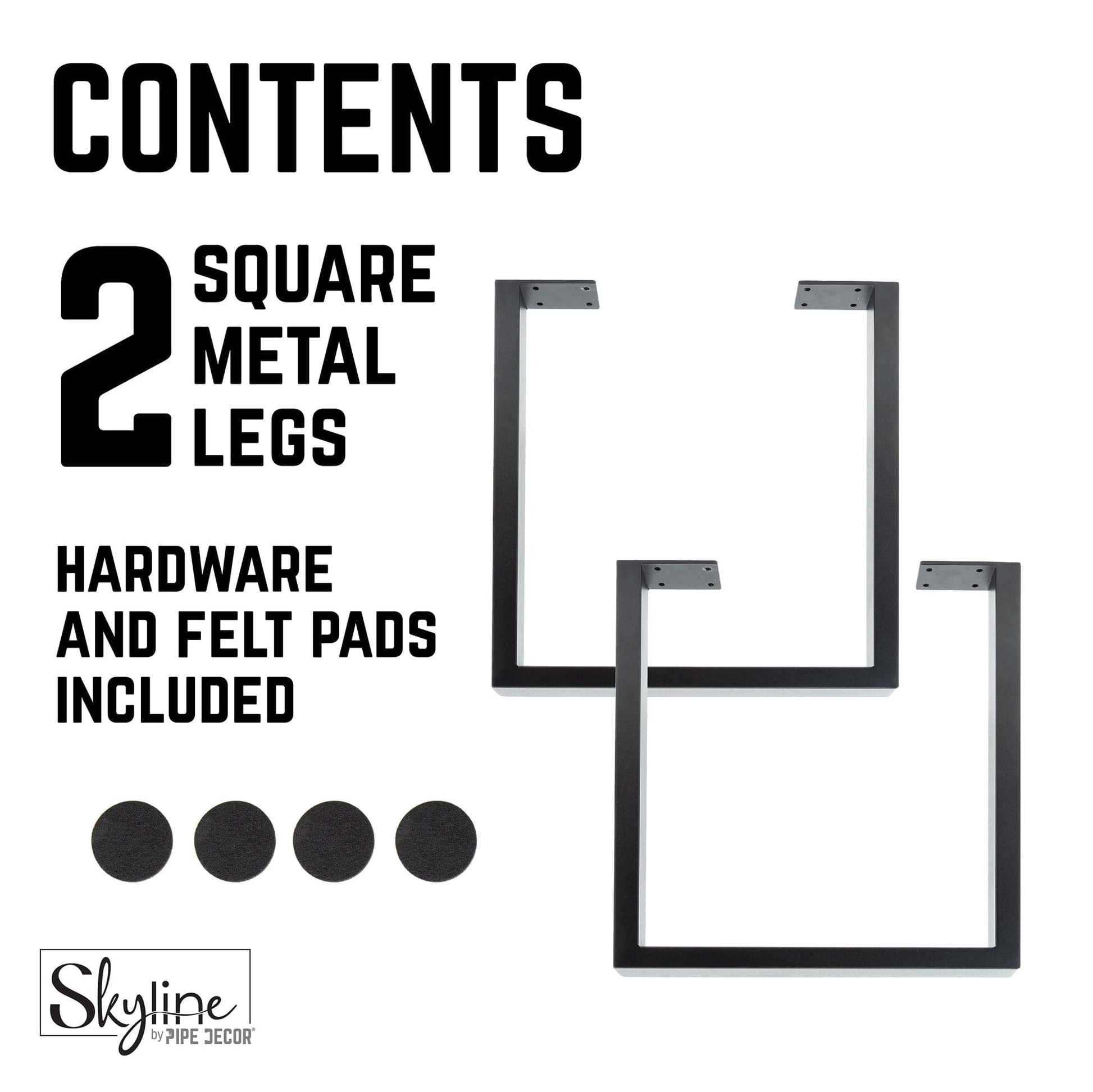 12 in. Skyline Matte Black Square Metal Landscape Coffee Table Legs - 2 Pack