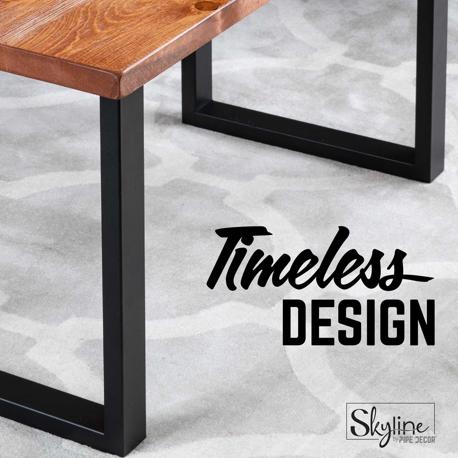 18 in. Skyline Matte Black Square Metal Landscape Coffee or End Table Legs - 2 Pack