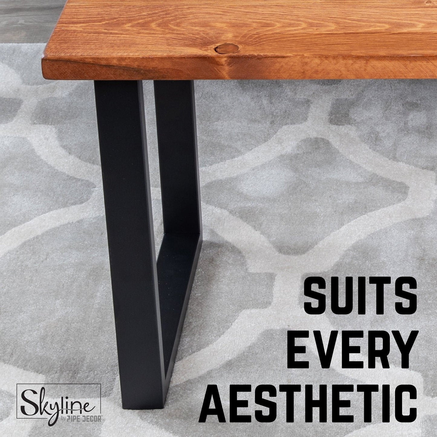 18 in. Skyline Matte Black Square Metal Landscape Coffee or End Table Legs - 2 Pack