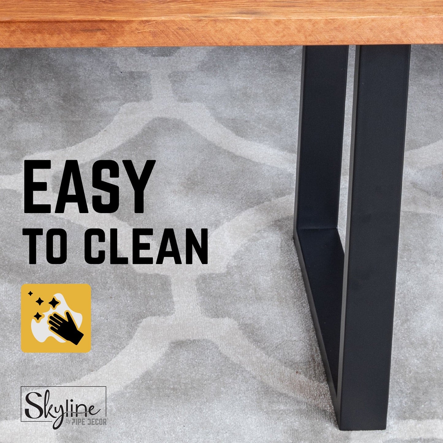 18 in. Skyline Matte Black Square Metal Landscape Coffee or End Table Legs - 2 Pack