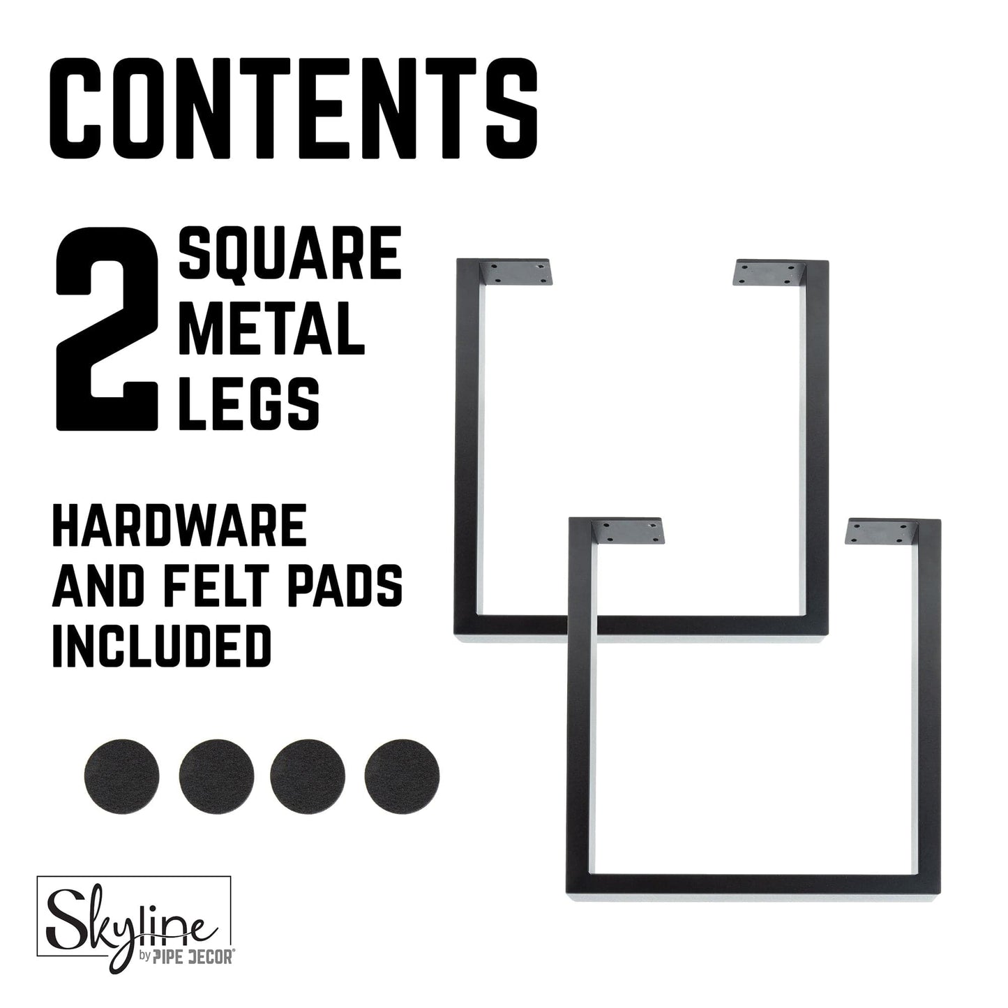18 in. Skyline Matte Black Square Metal Landscape Coffee or End Table Legs - 2 Pack