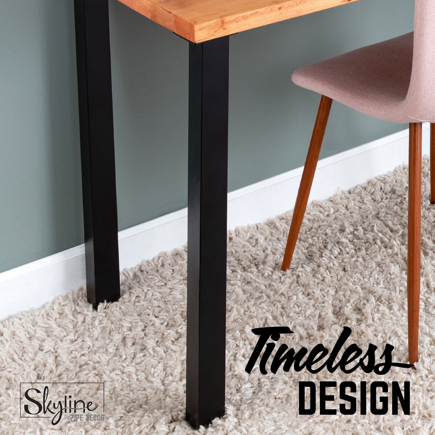 28 in. Skyline Matte Black Square Metal High-Rise Dining or Desk Table Legs - 4 Pack