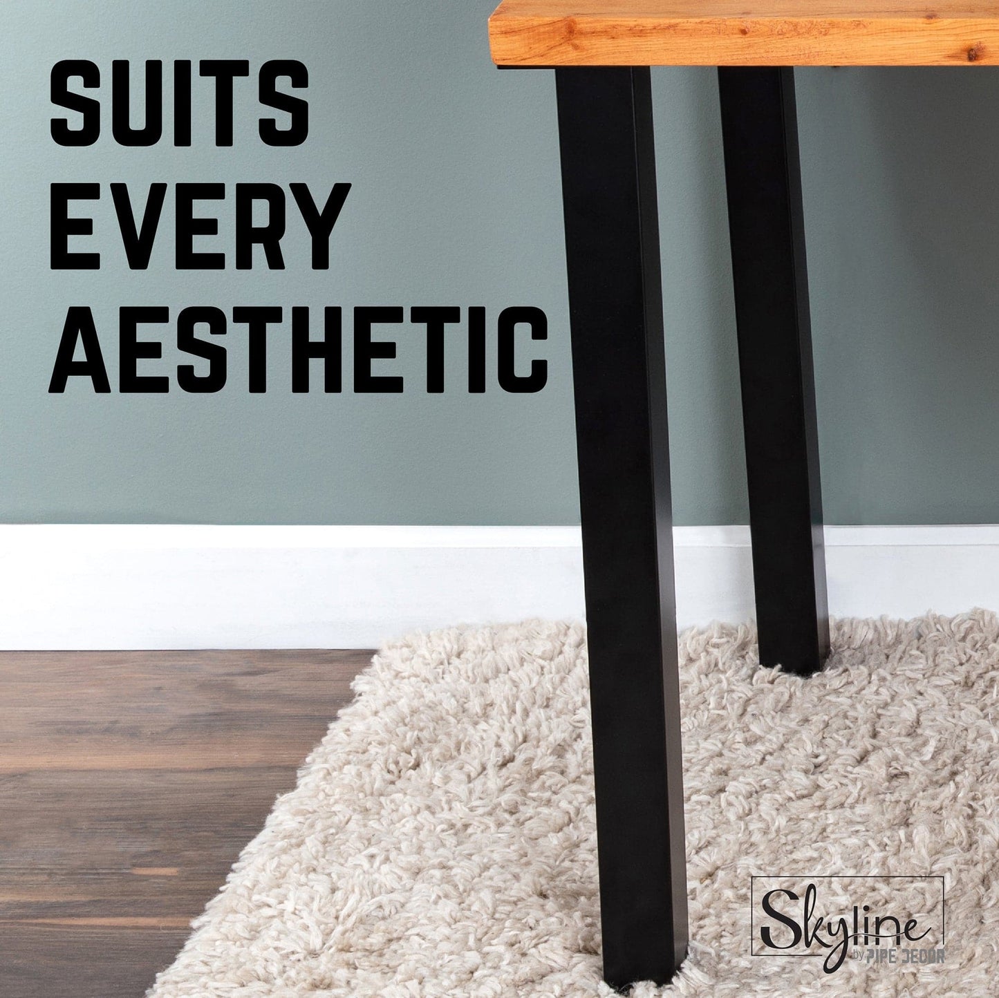 28 in. Skyline Matte Black Square Metal High-Rise Dining or Desk Table Legs - 4 Pack