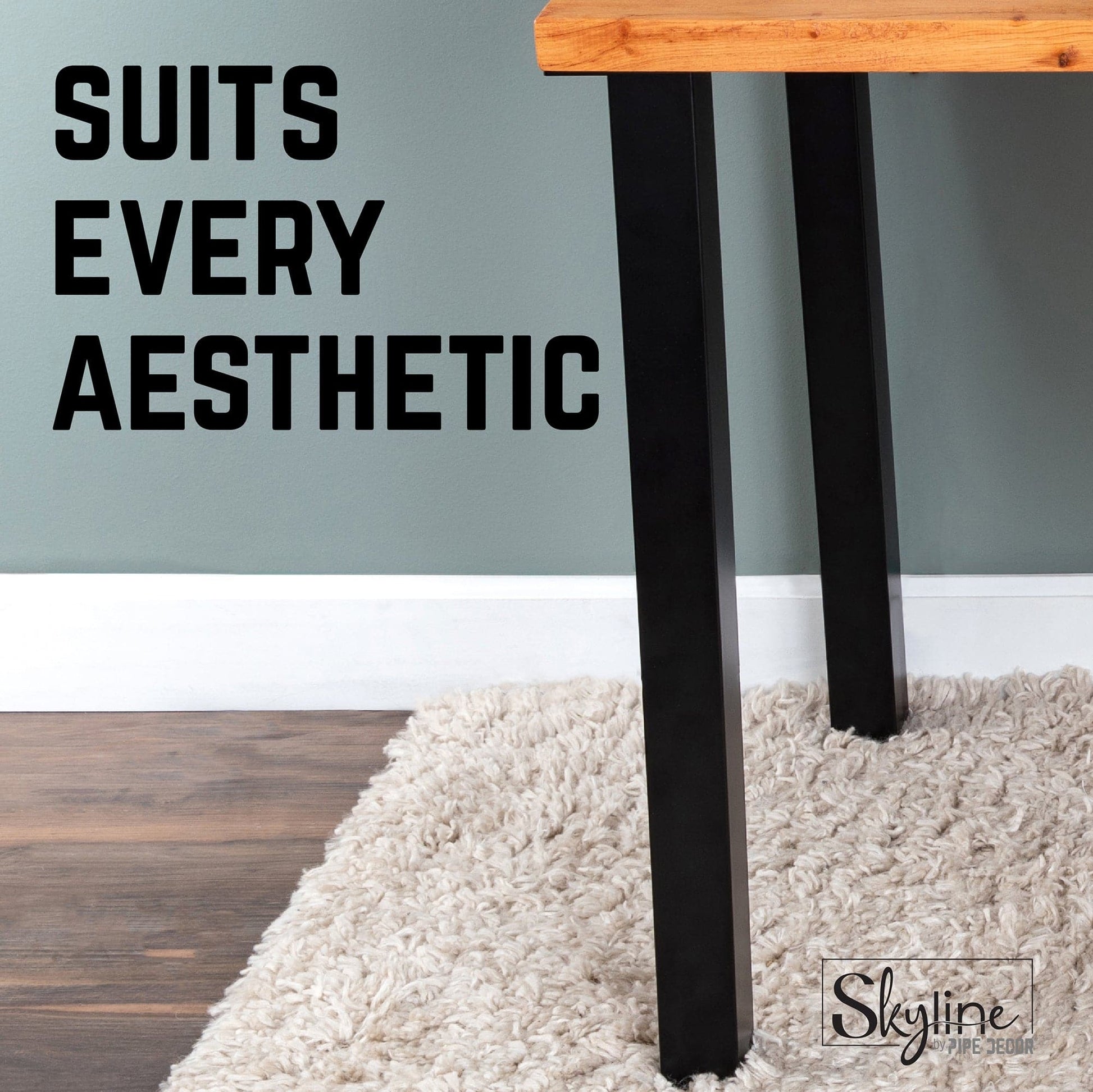 28 in. Skyline Matte Black Square Metal High-Rise Dining or Desk Table Legs - 4 Pack