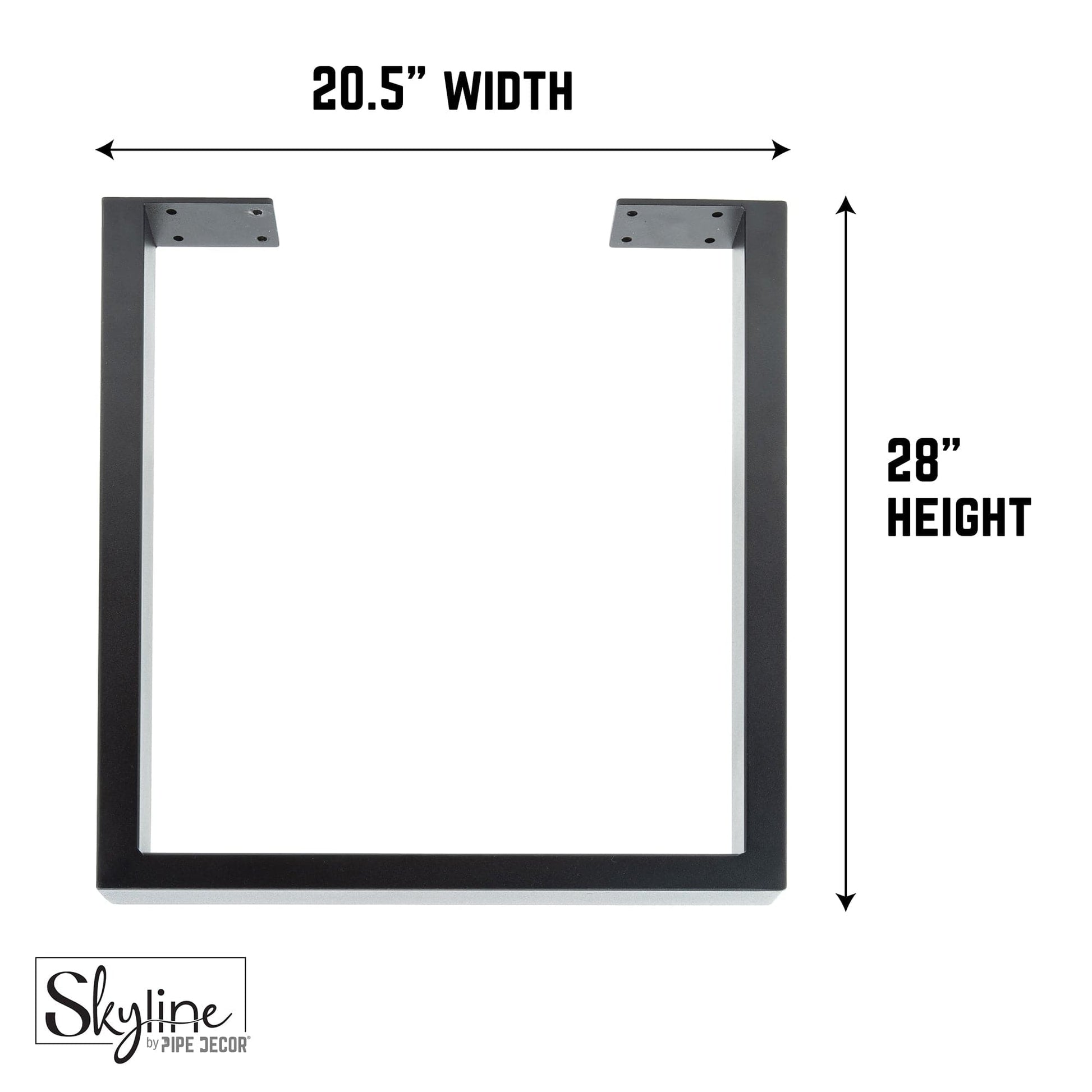 28 in. Skyline Matte Black Square Metal Landscape Dining or Desk Table Legs - 2 Pack