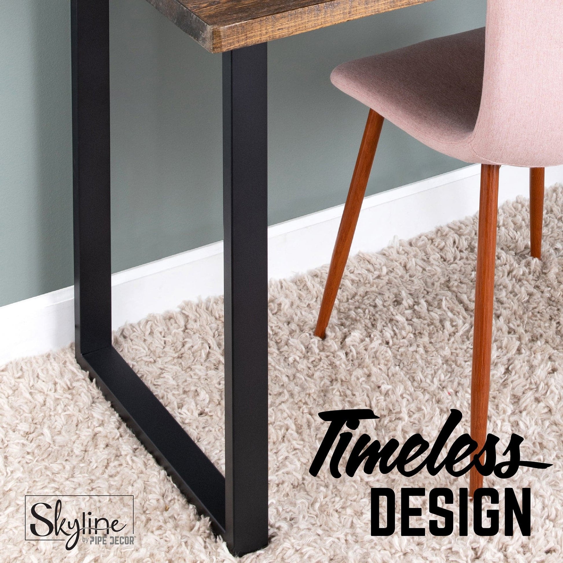 28 in. Skyline Matte Black Square Metal Landscape Dining or Desk Table Legs - 2 Pack