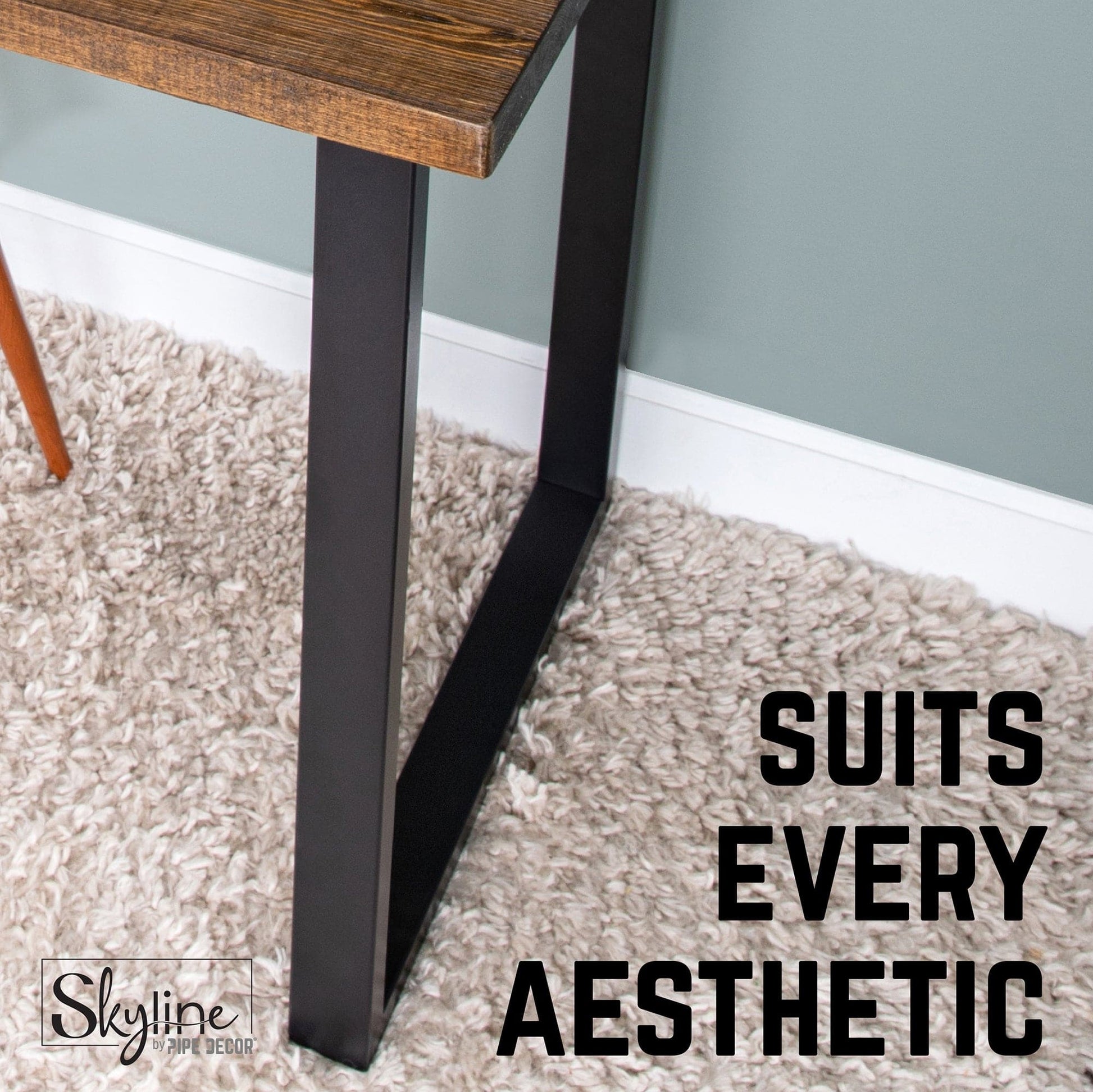 28 in. Skyline Matte Black Square Metal Landscape Dining or Desk Table Legs - 2 Pack