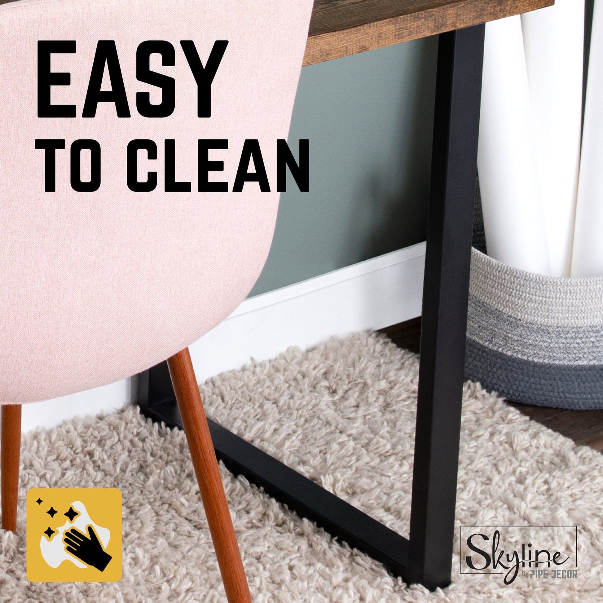 28 in. Skyline Matte Black Square Metal Landscape Dining or Desk Table Legs - 2 Pack