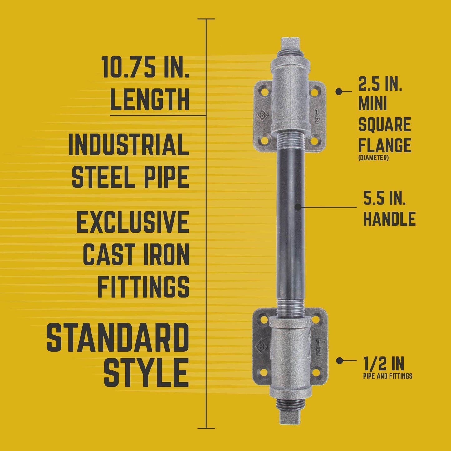 1/2 in. Tee Barn Door Handle, Mini-Square Flange – 10.75 in. L
