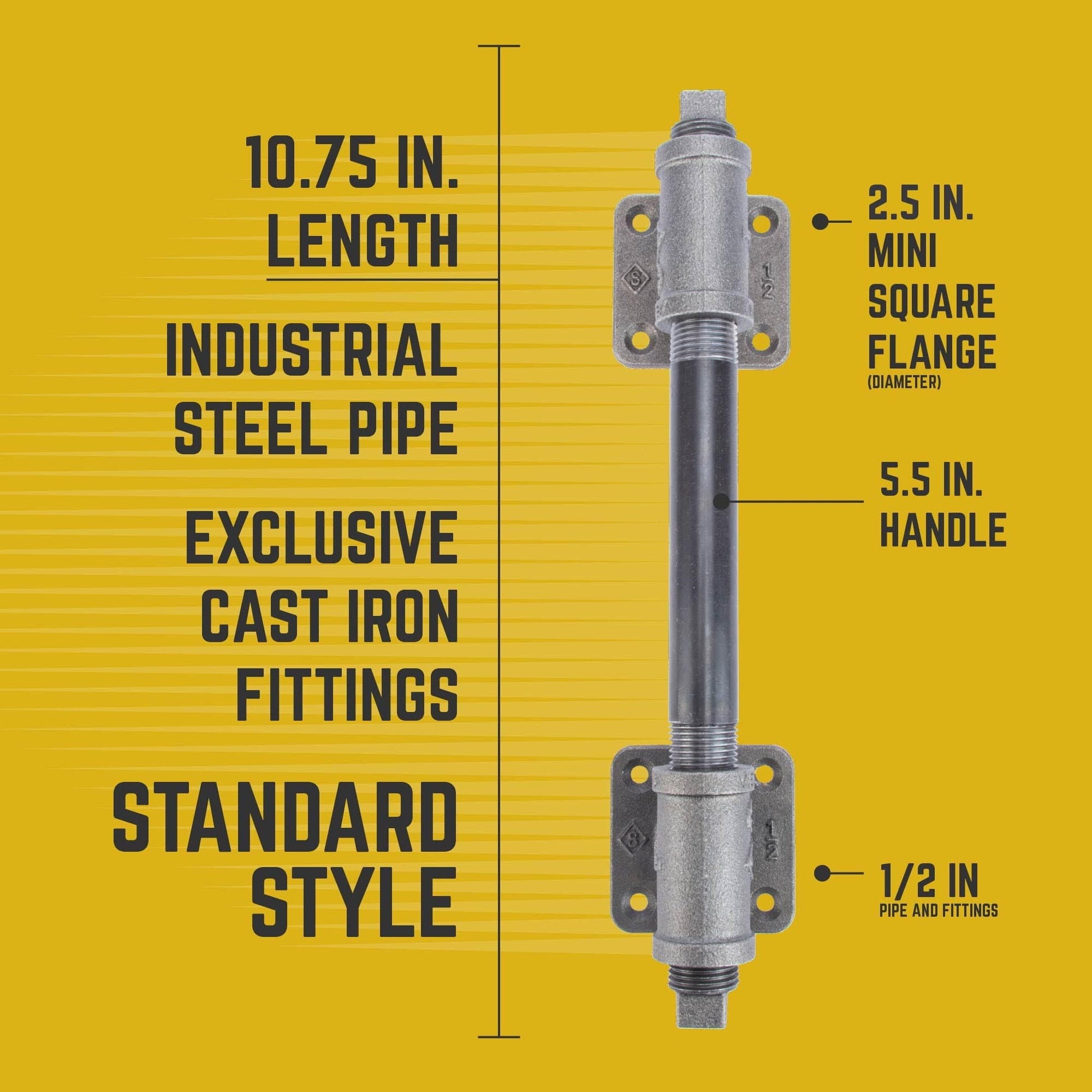 1/2 in. Tee Barn Door Handle, Mini-Square Flange – 10.75 in. L
