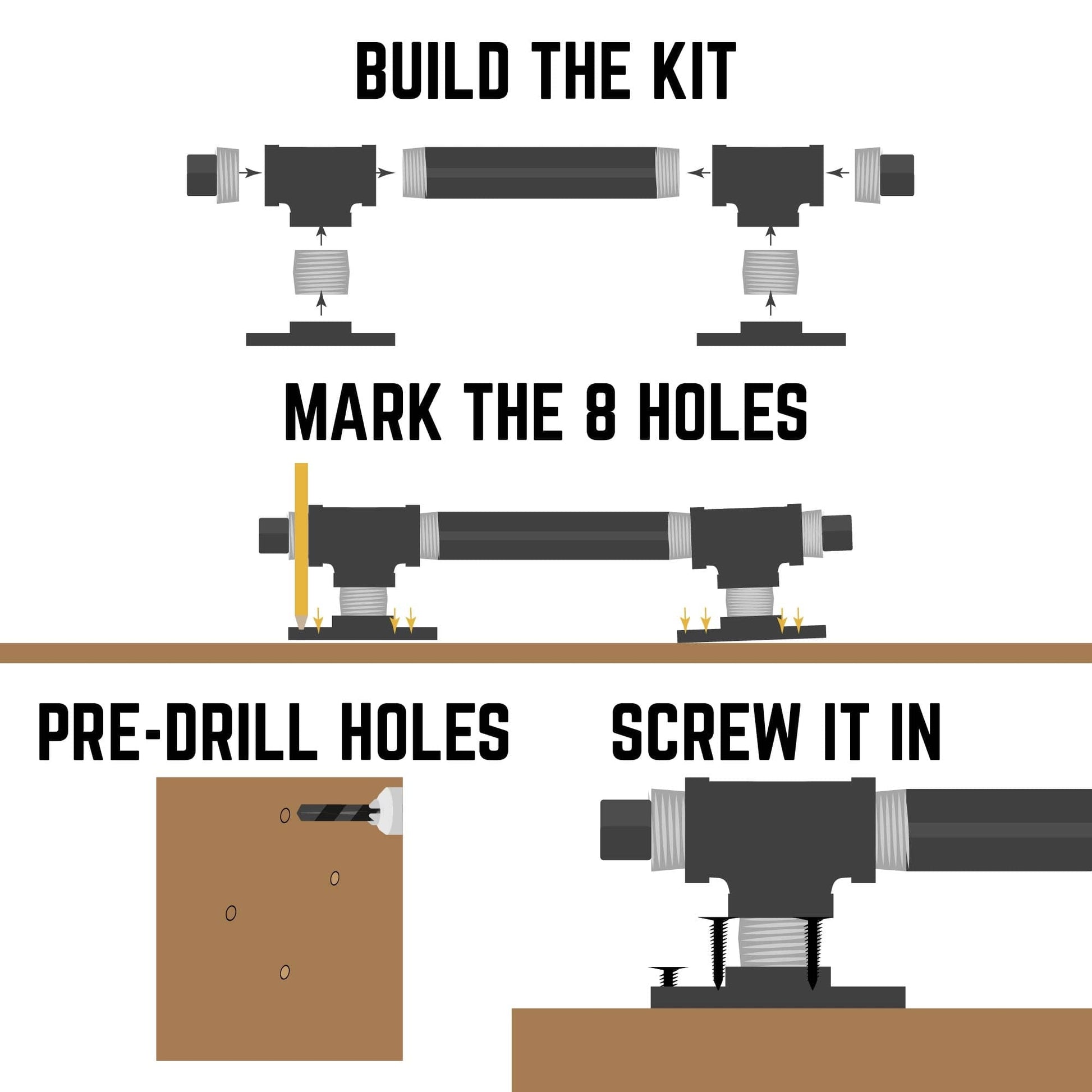 1/2 in. Tee Barn Door Handle, Mini-Square Flange – 10.75 in. L