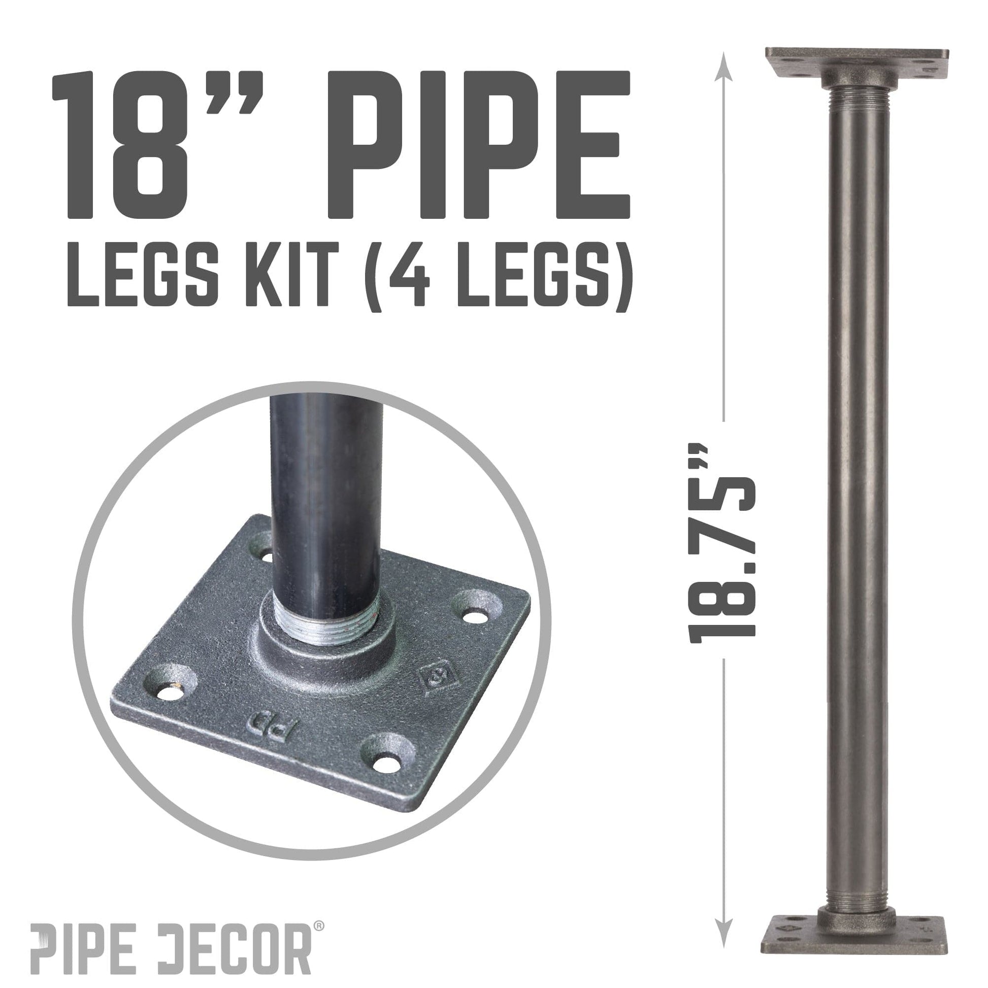 1 in. x 18 in. Square Flange Pipe Table Legs - 4 Pack
