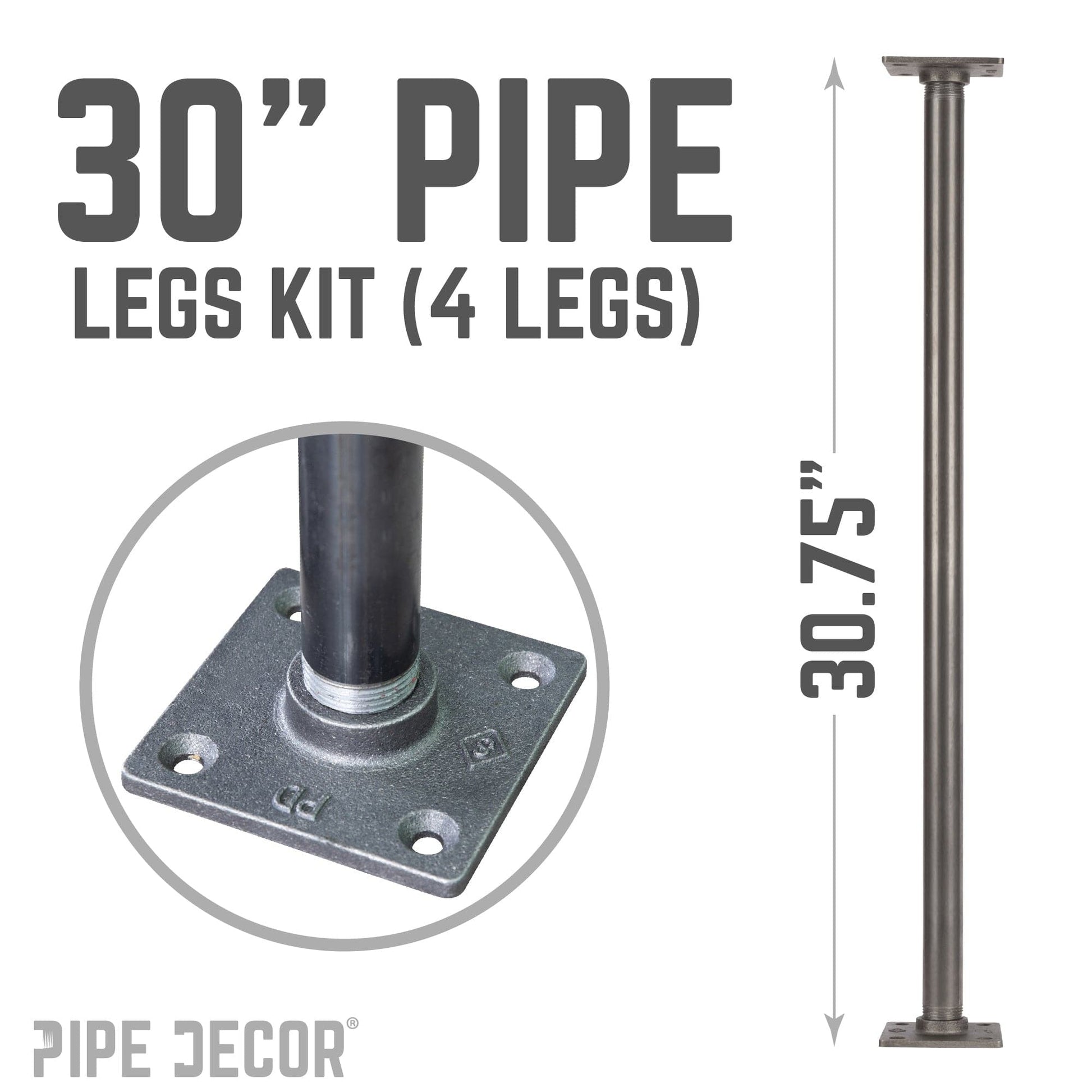 1 in. x 30 in. Square Flange Pipe Table Legs - 4 Pack