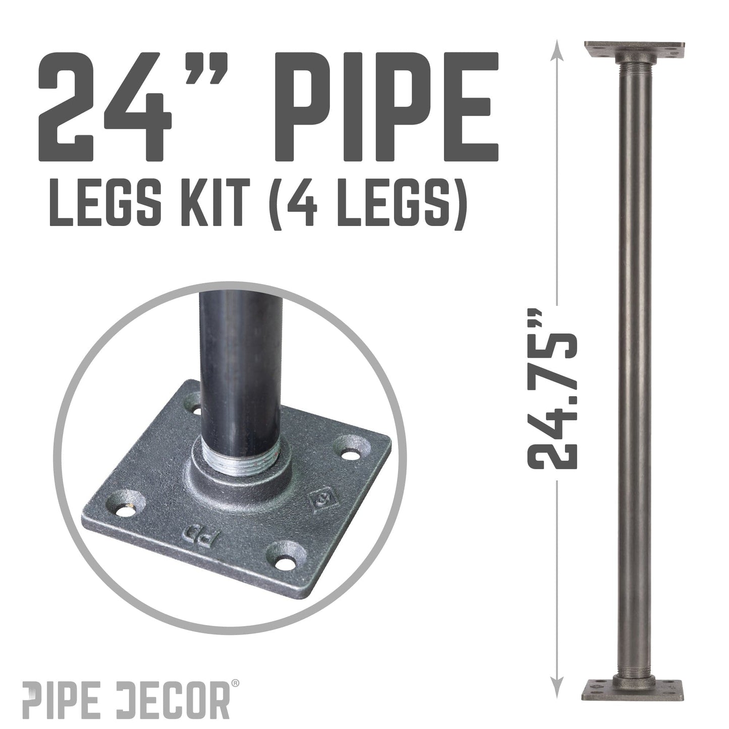 3/4 in. x 24 in. Square Flange Pipe Table Legs - 4 Pack