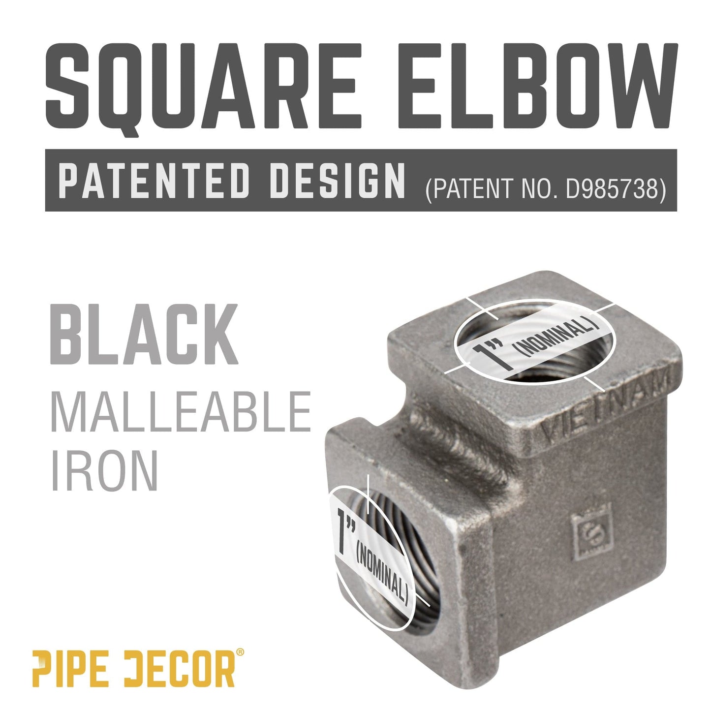 1 in. Black Square 90 Degree Elbow