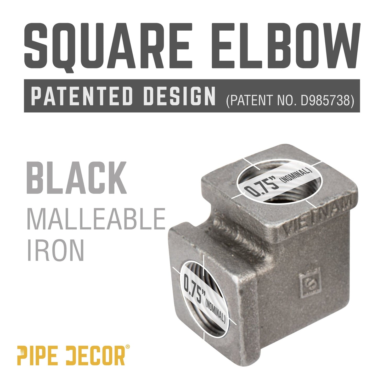 3/4 in. Black Square 90 Degree Elbow