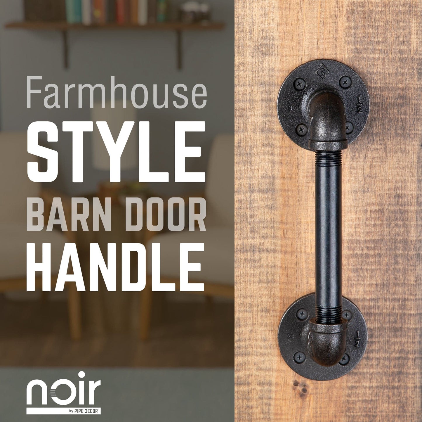 1/2 in. x 6 in. Noir Black Barn Door Handle - 10.5 in. L