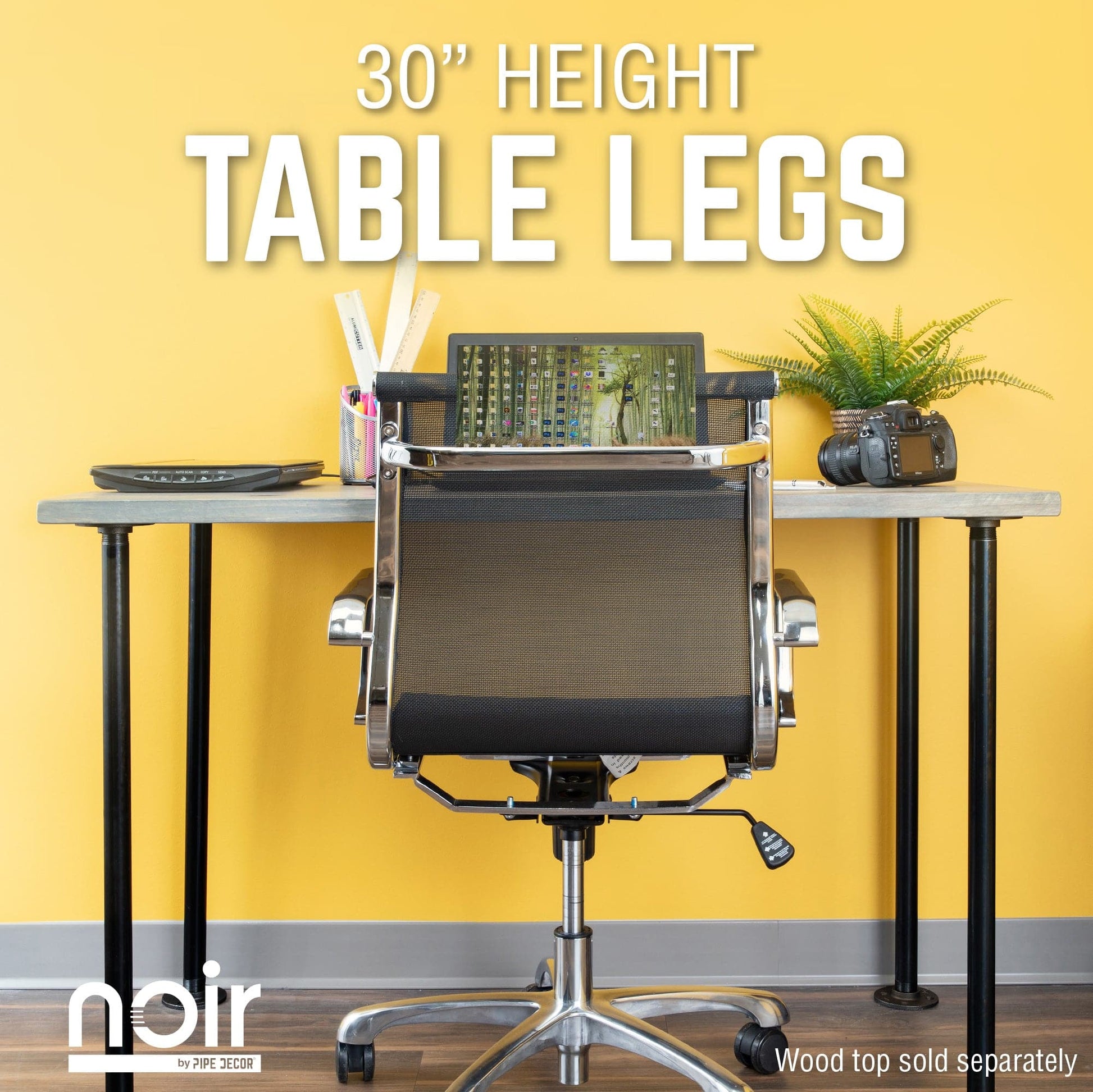 1 in. x 30 in.  Noir Black Round Flange Pipe Table Legs - 4 Pack