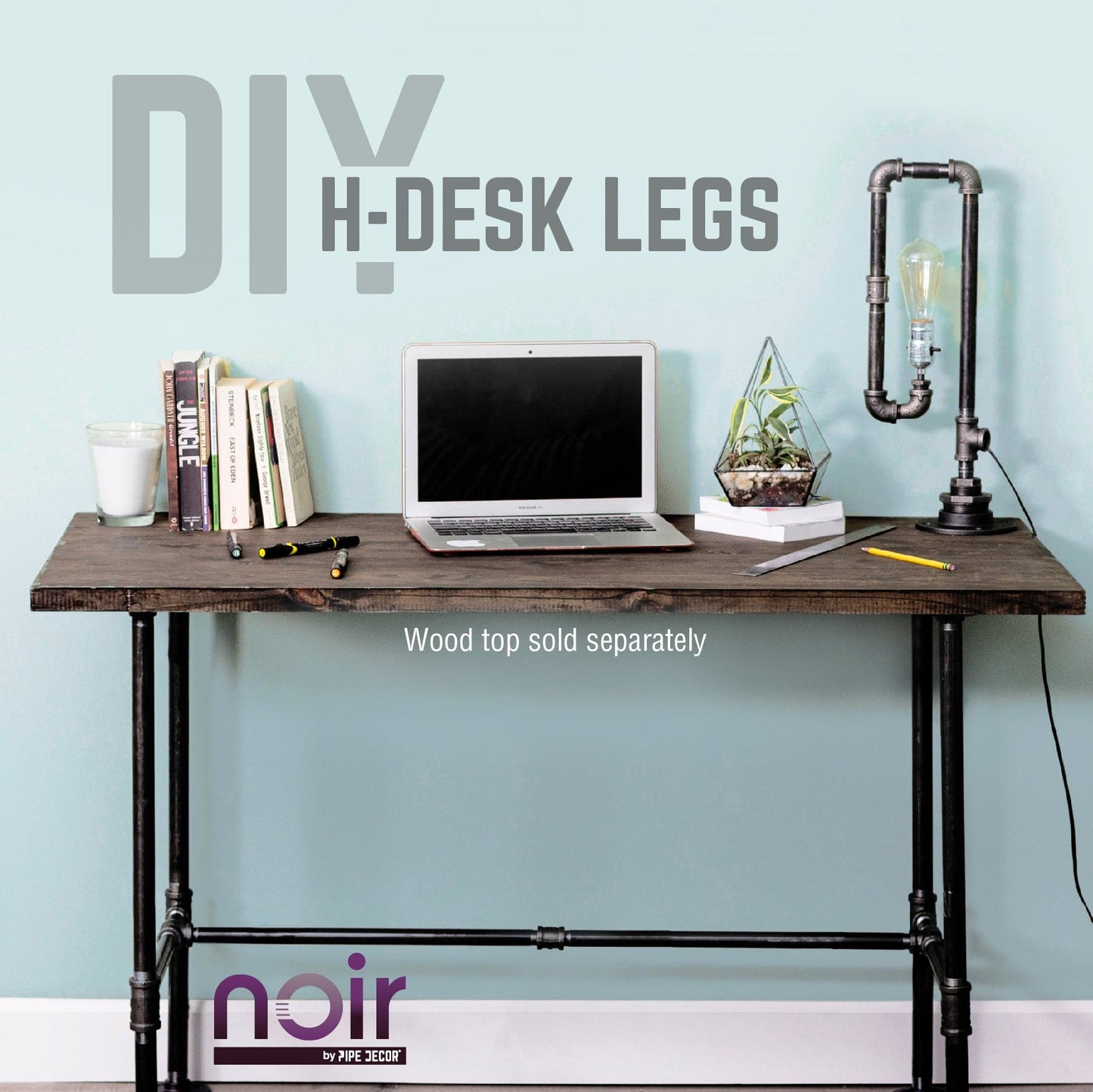 Noir Black H Desk by PIPE DECOR