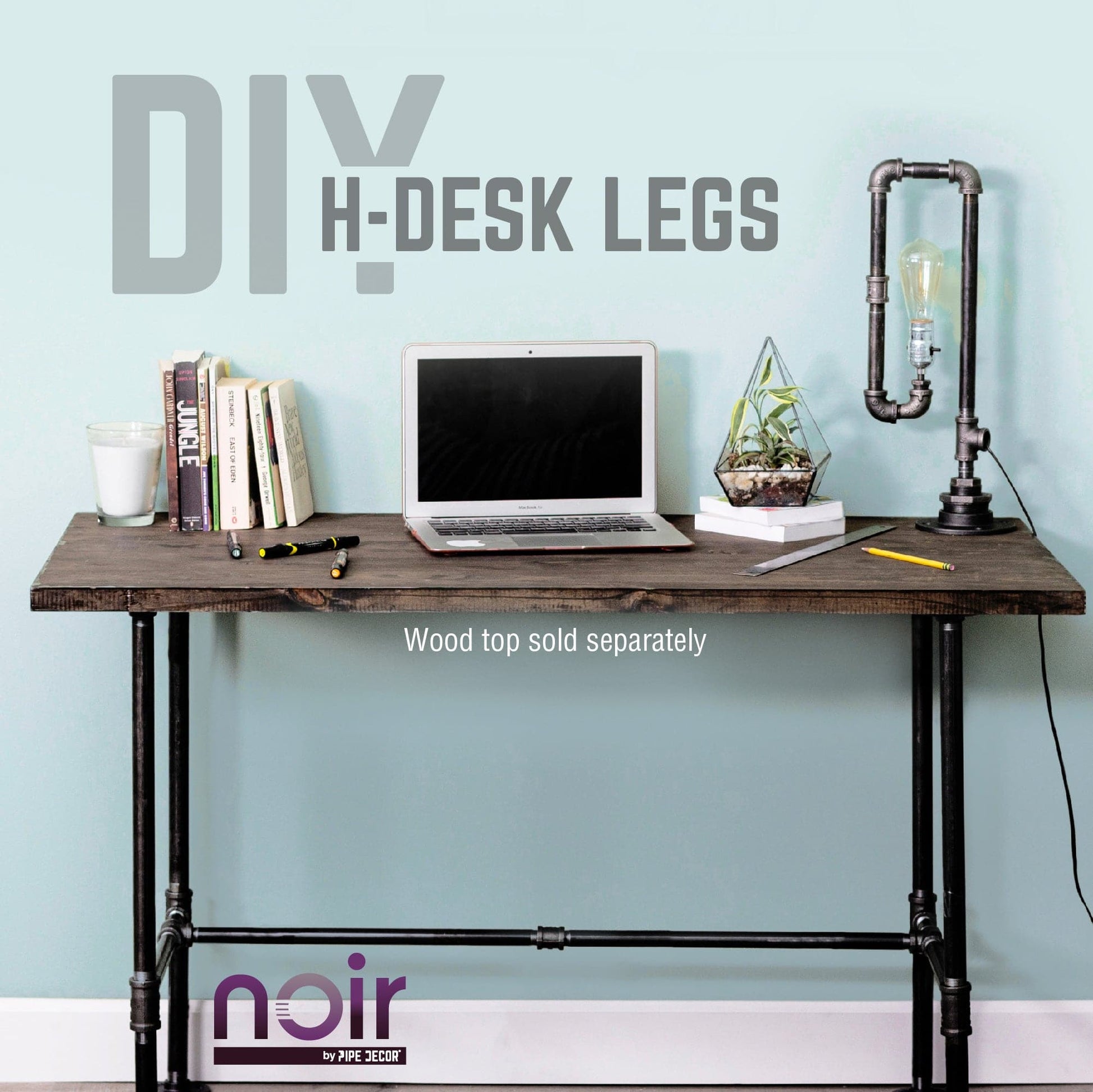 Noir Black H Desk by PIPE DECOR