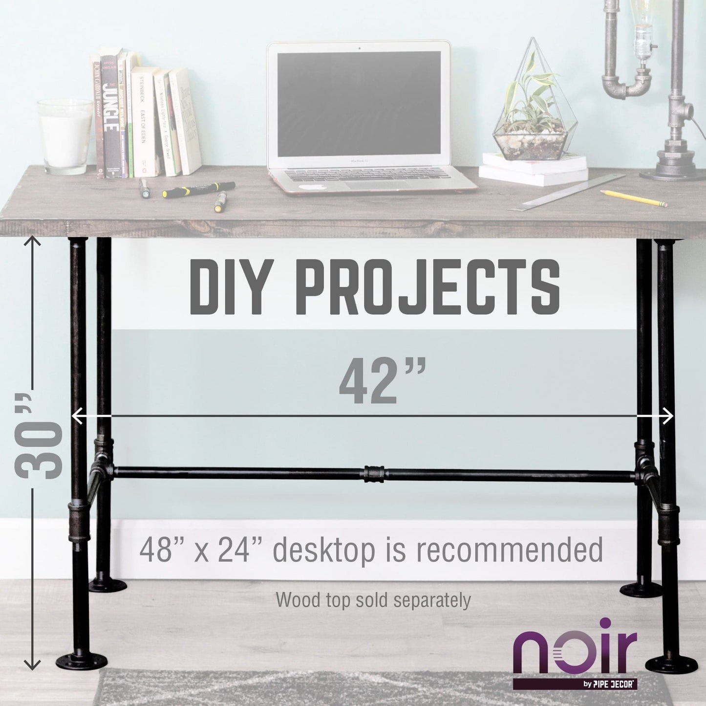 Noir Black H Desk by PIPE DECOR