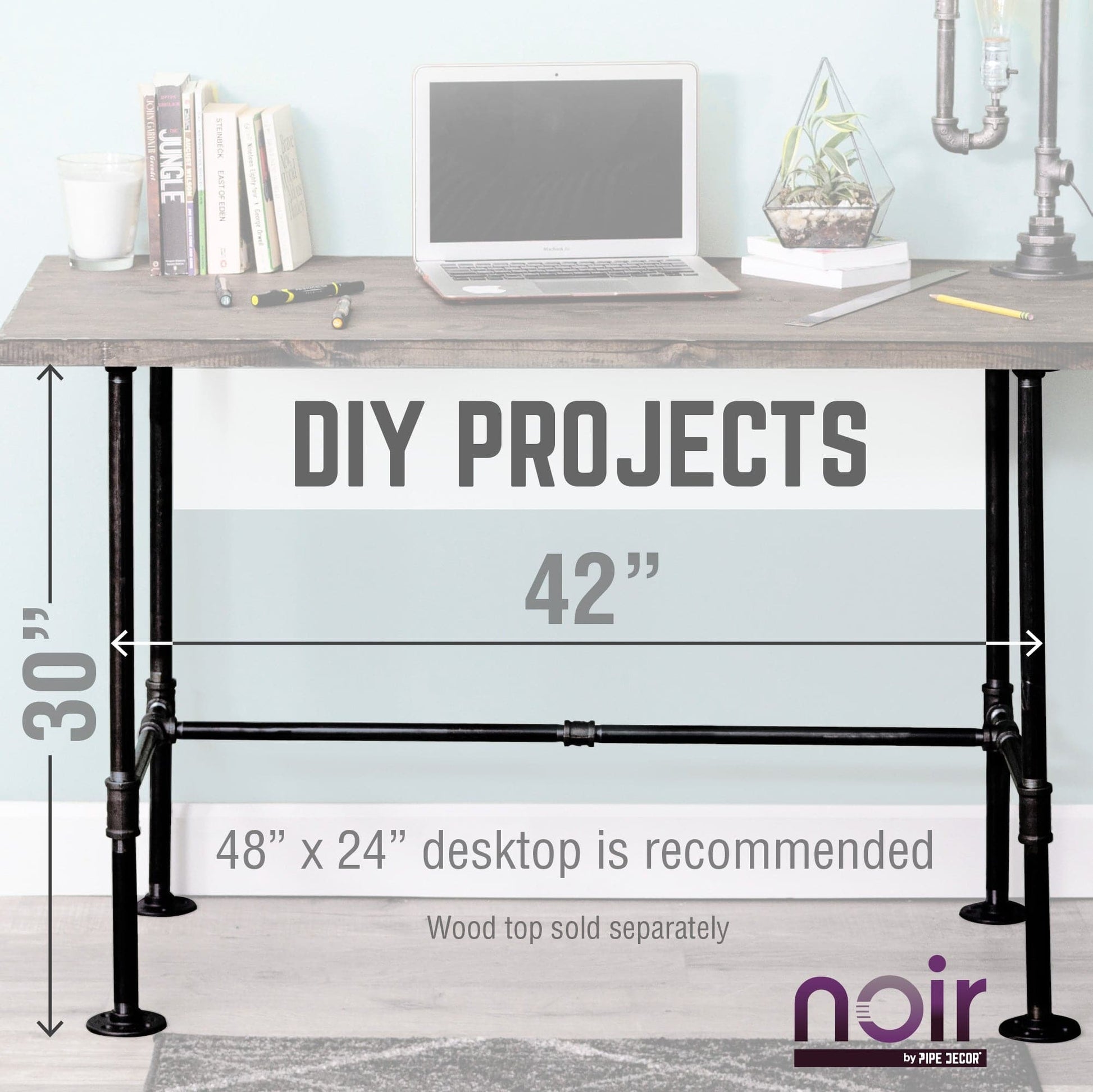 Noir Black H Desk by PIPE DECOR
