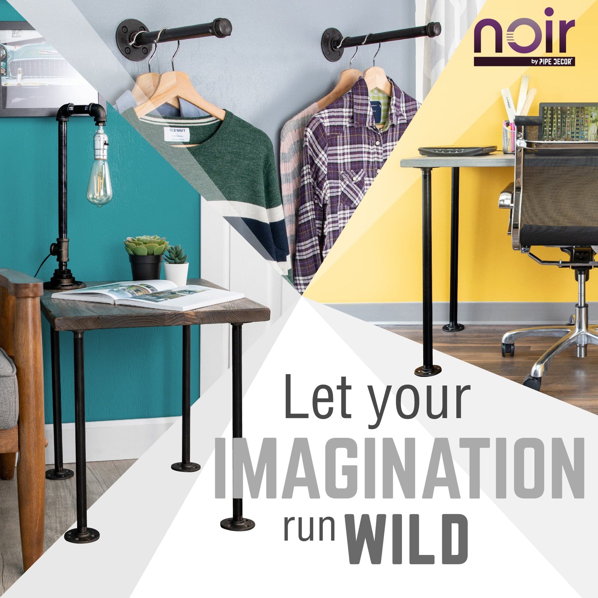 Noir Black H Desk by PIPE DECOR