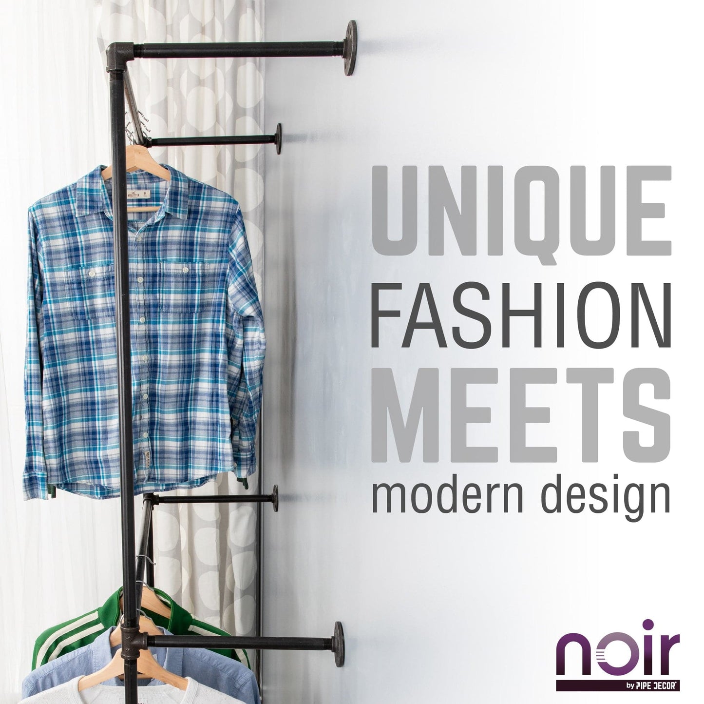 Noir Black Wall Mounted Double Hung Clothing Rack