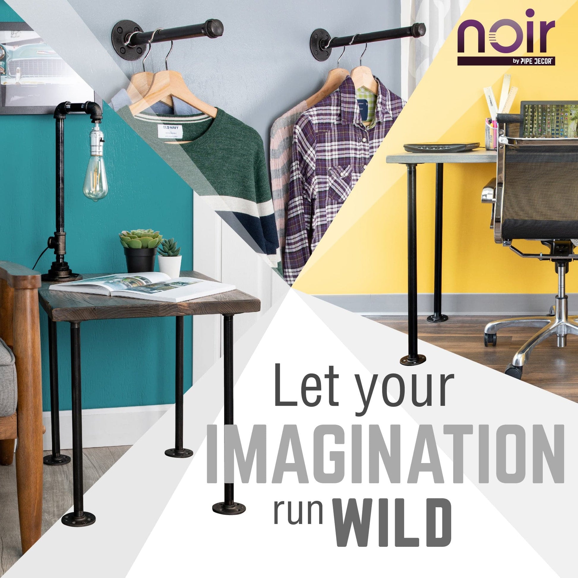 Noir Black Wall Mounted Double Hung Clothing Rack