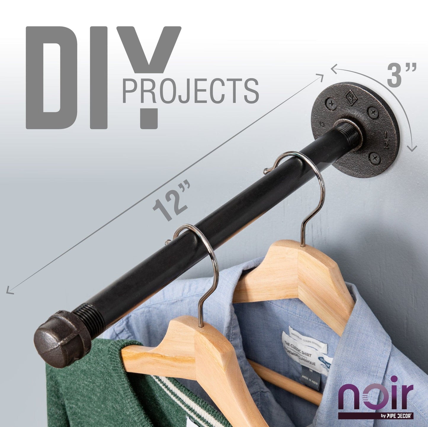 1/2 in. x 12 in. Noir Black Clothing Hanging Bracket Kit, 4 Pack