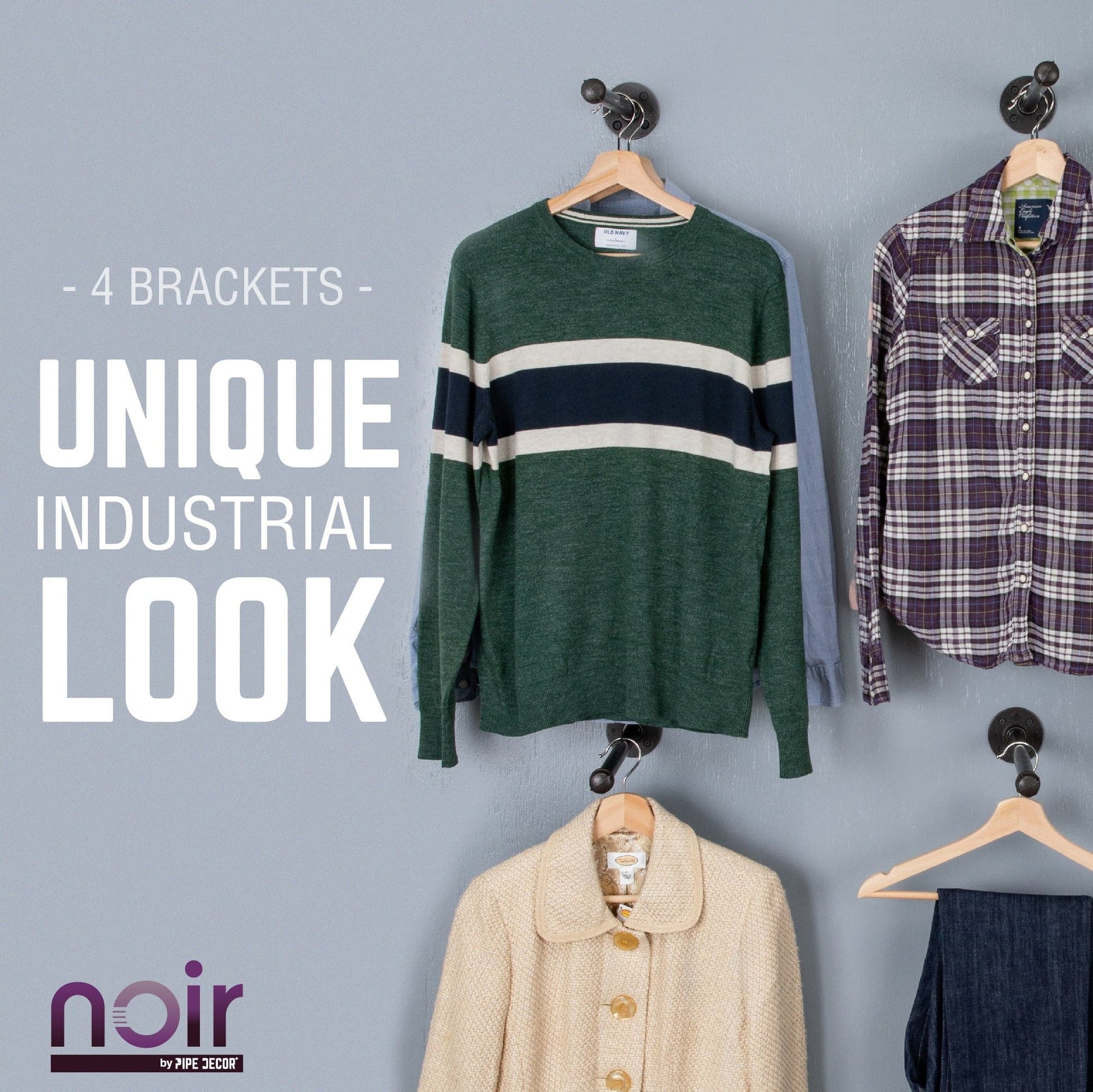 1/2 in. x 12 in. Noir Black Clothing Hanging Bracket Kit, 4 Pack