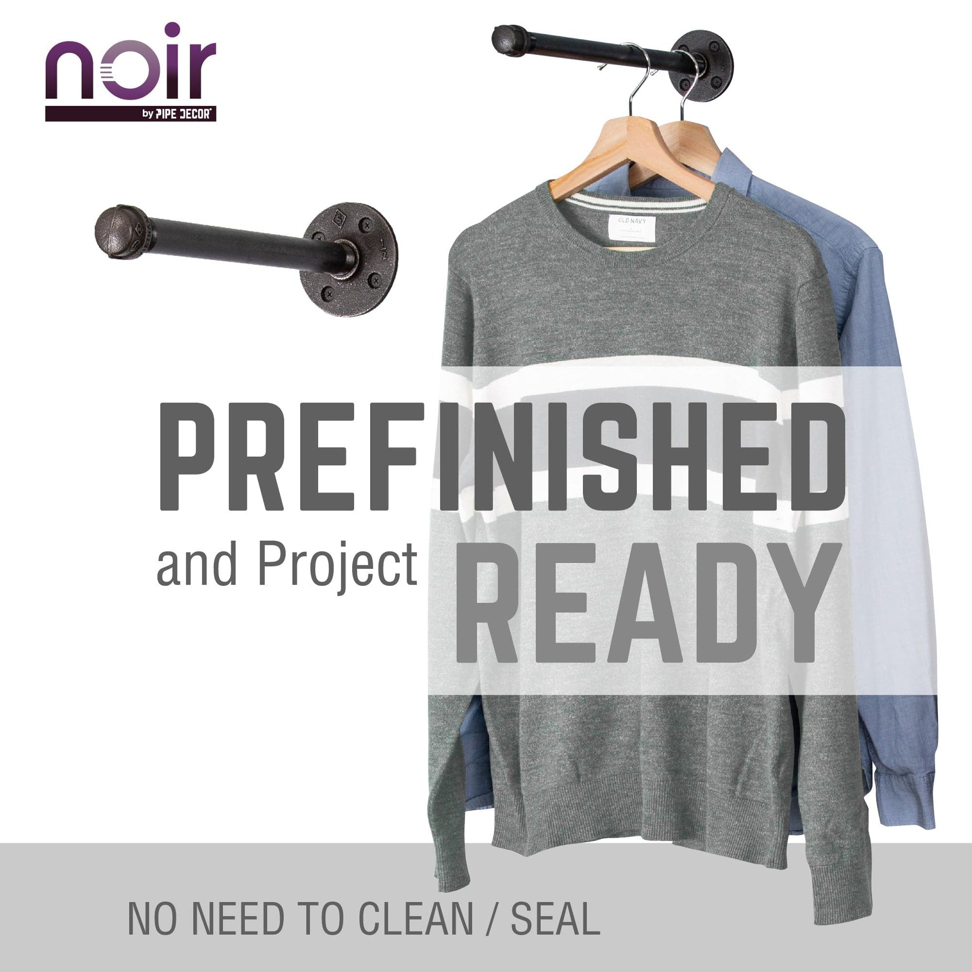 1/2 in. x 12 in. Noir Black Clothing Hanging Bracket Kit, 4 Pack