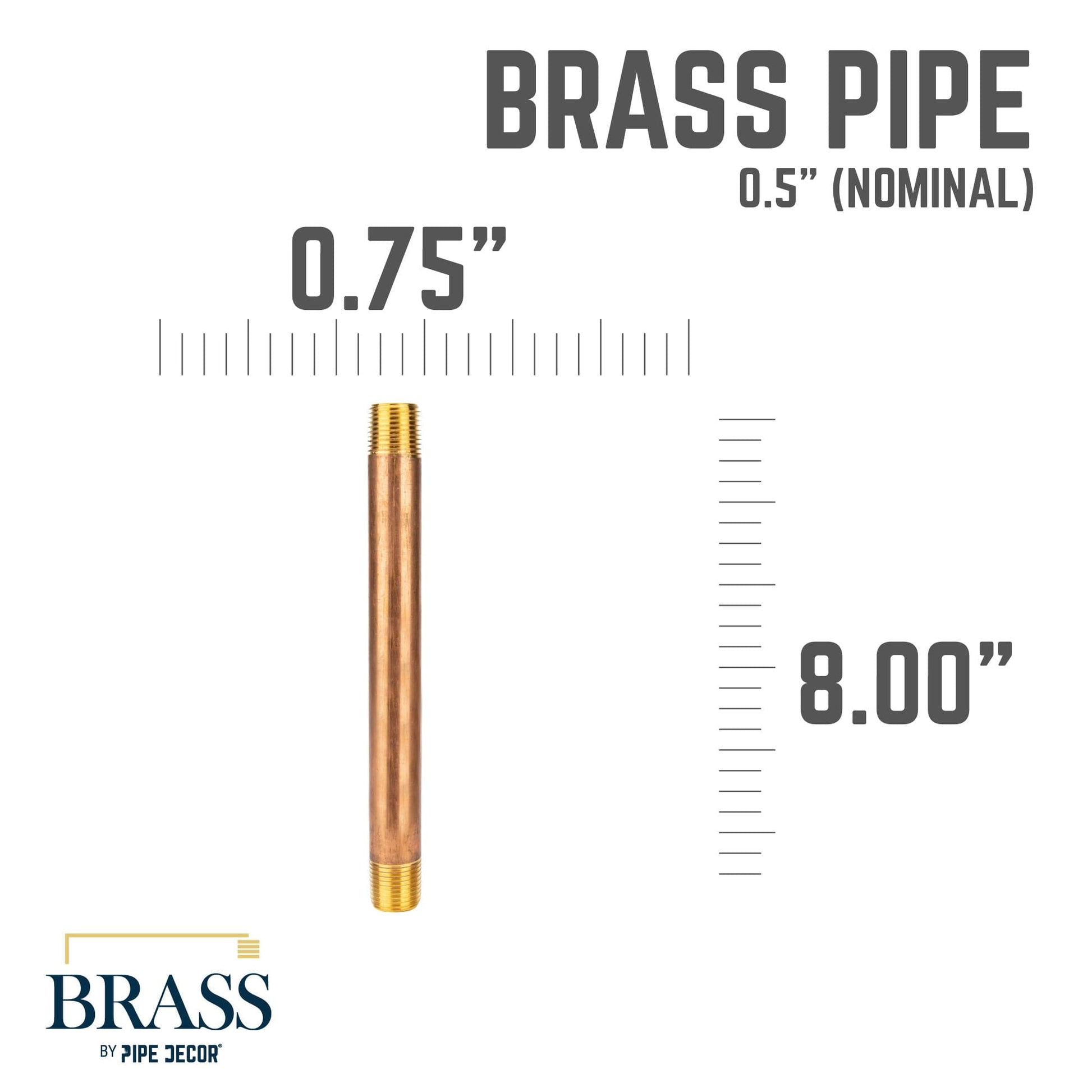 1/2 in. x 8 in. Red Brass Pipe