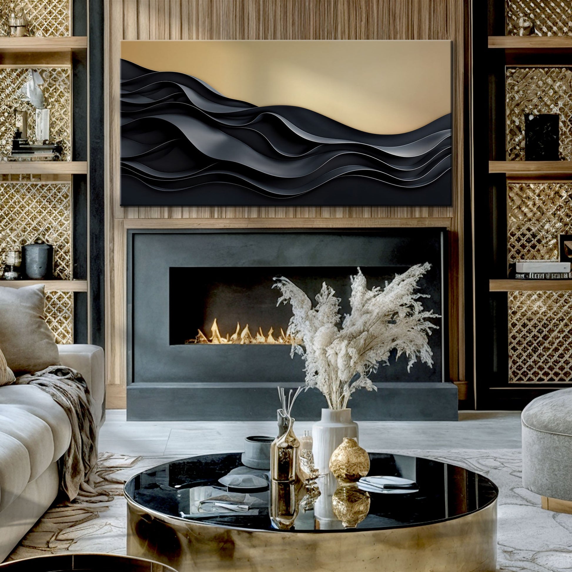 Black and Gold Minimalist Abstract Wall Art II