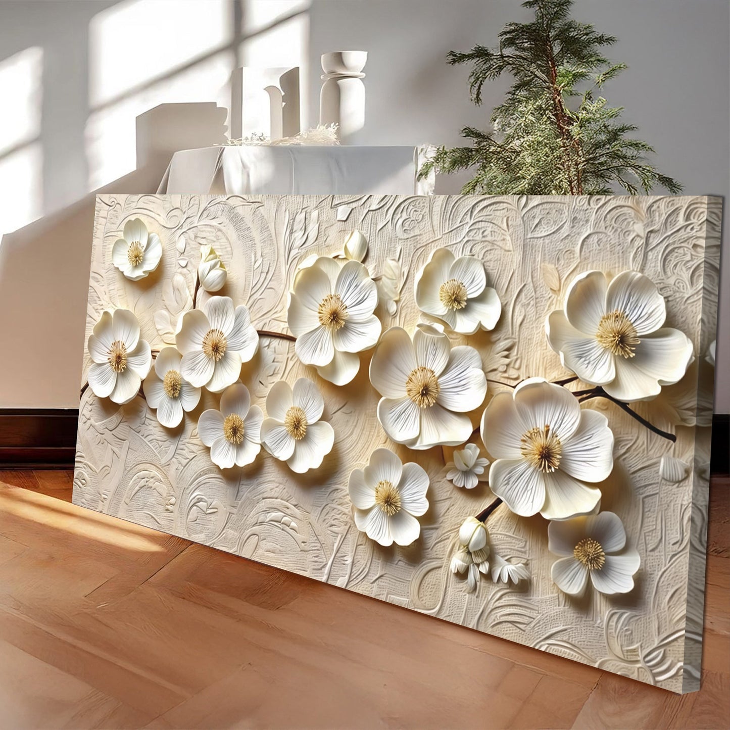 White Blossom Serenade Impasto Wall Art
