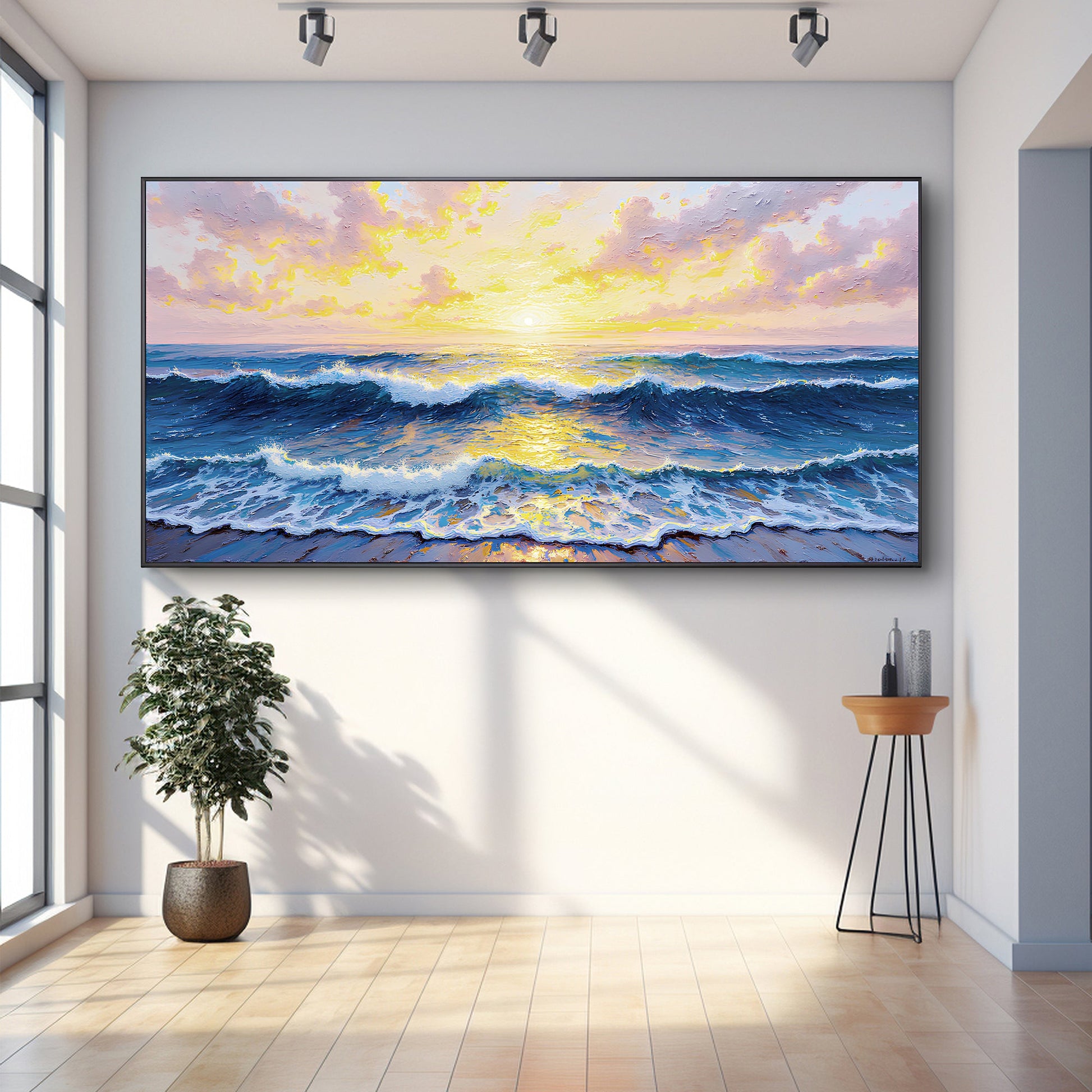 Golden Horizon Impasto Wall Art