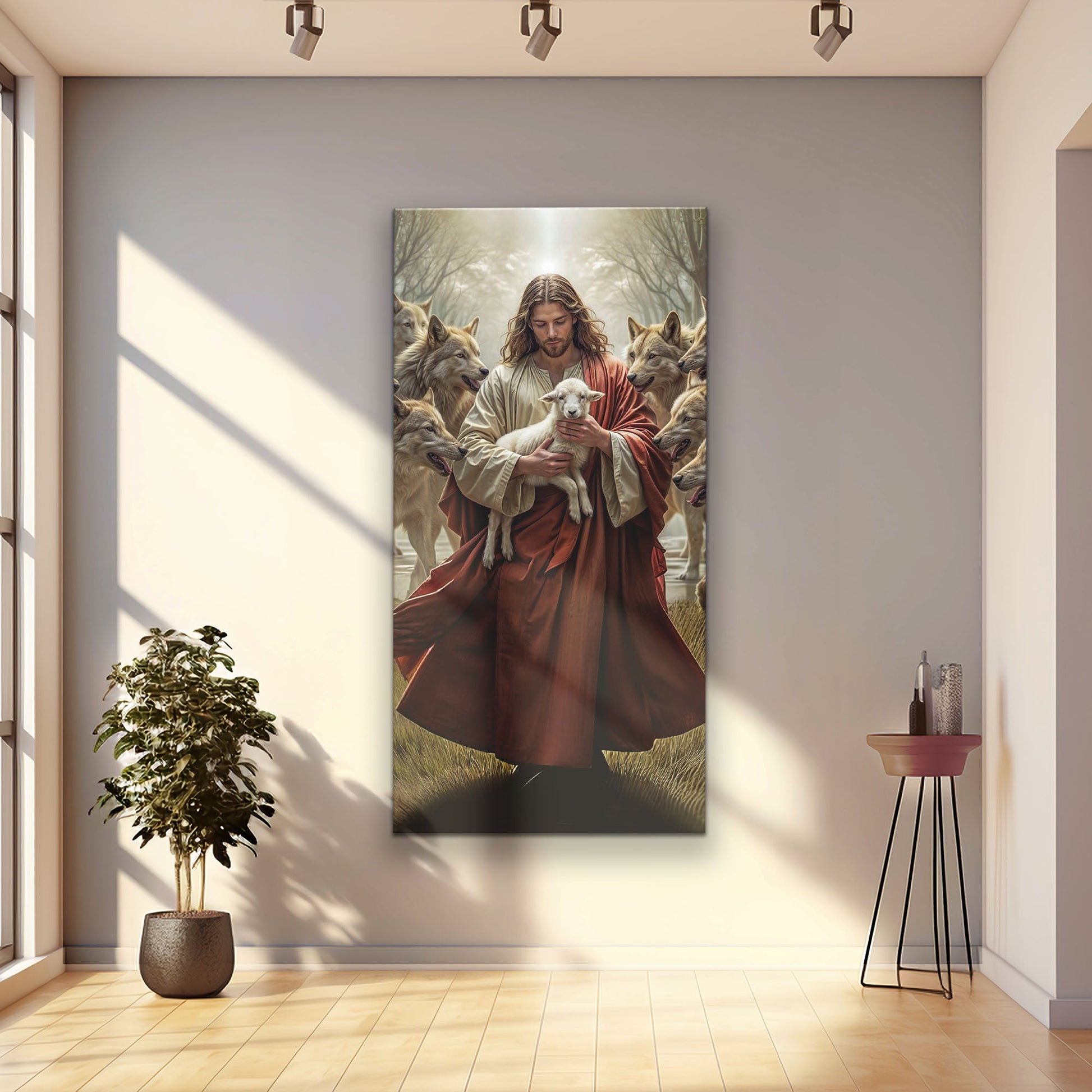 Jesus Protects The Lamb From Wolves Faith Wall Art VI