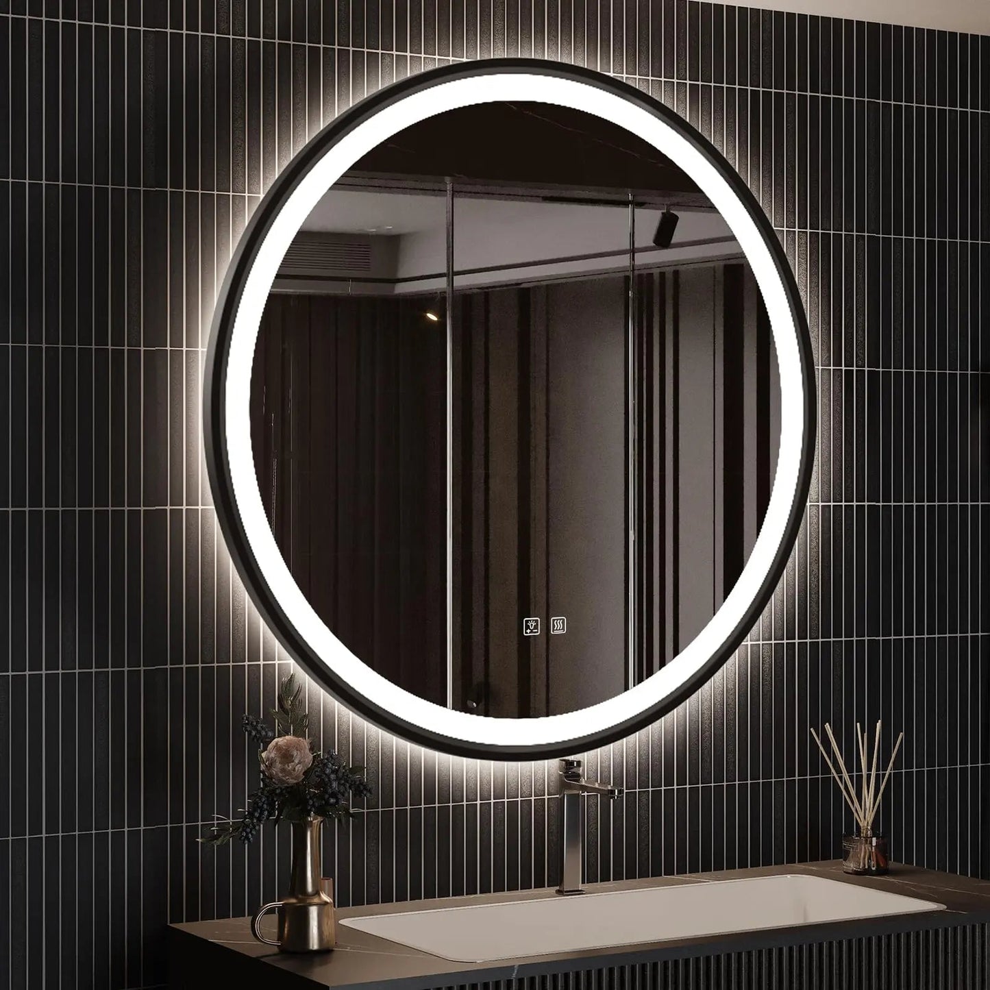 4 in 1 Blacklit Framed Round LED Bathroom Mirror