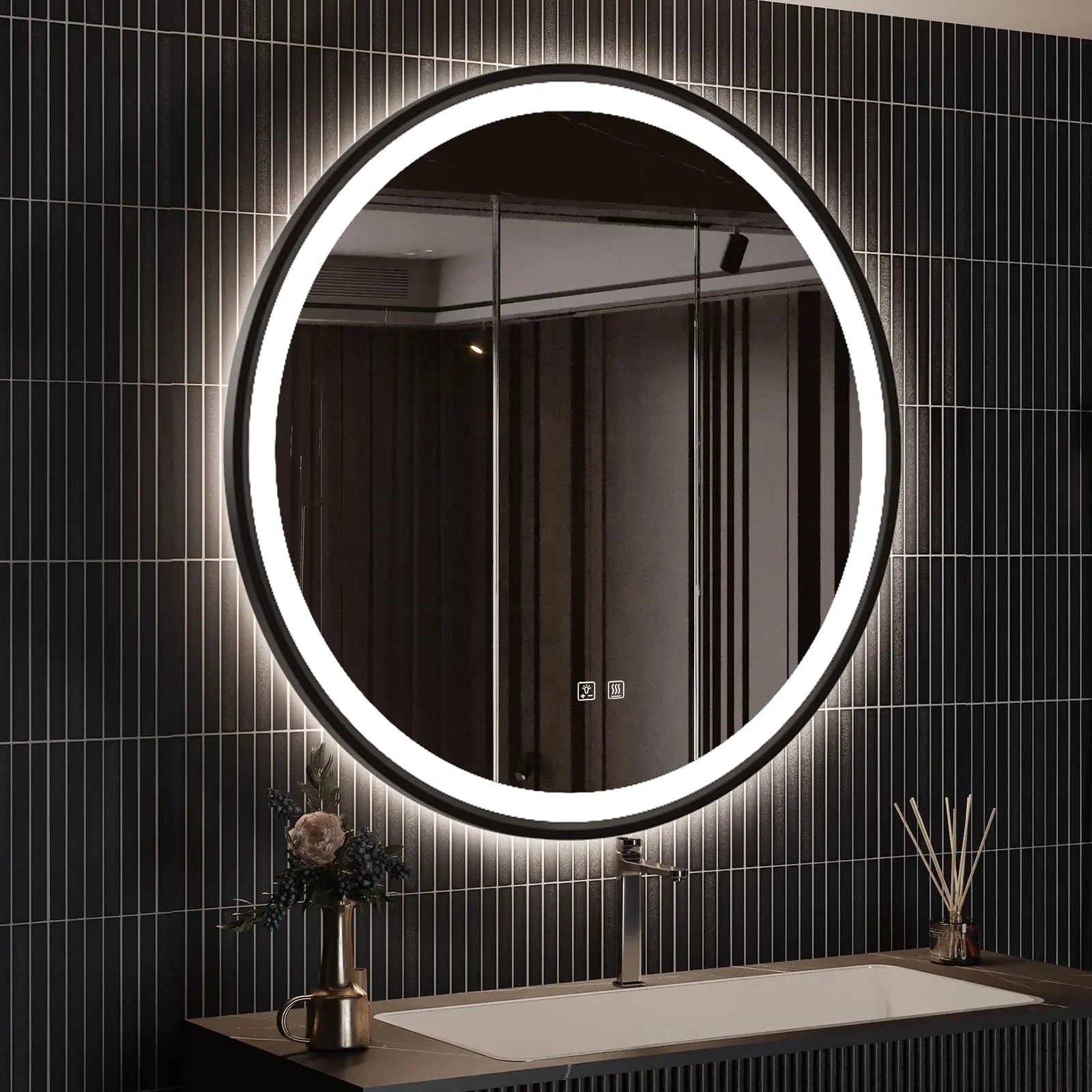 4 in 1 Blacklit Framed Round LED Bathroom Mirror