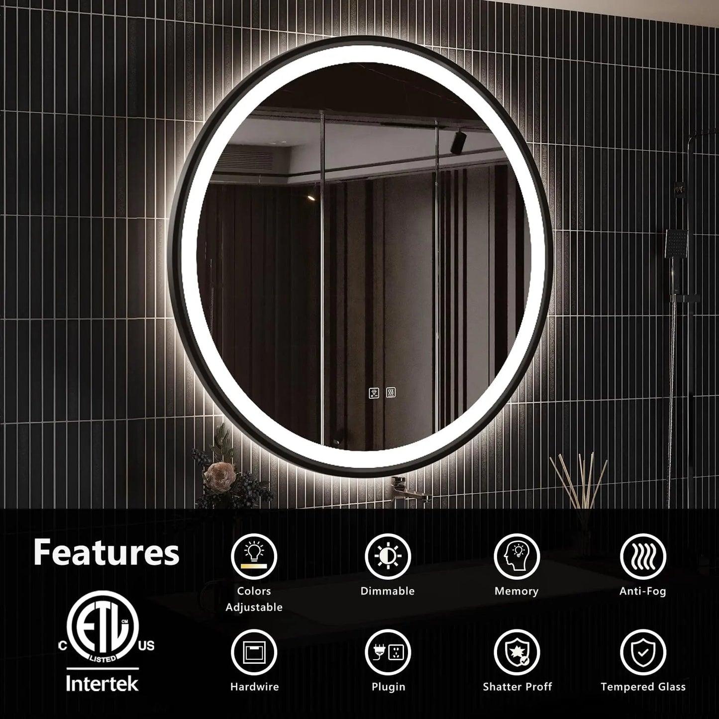 4 in 1 Blacklit Framed Round LED Bathroom Mirror