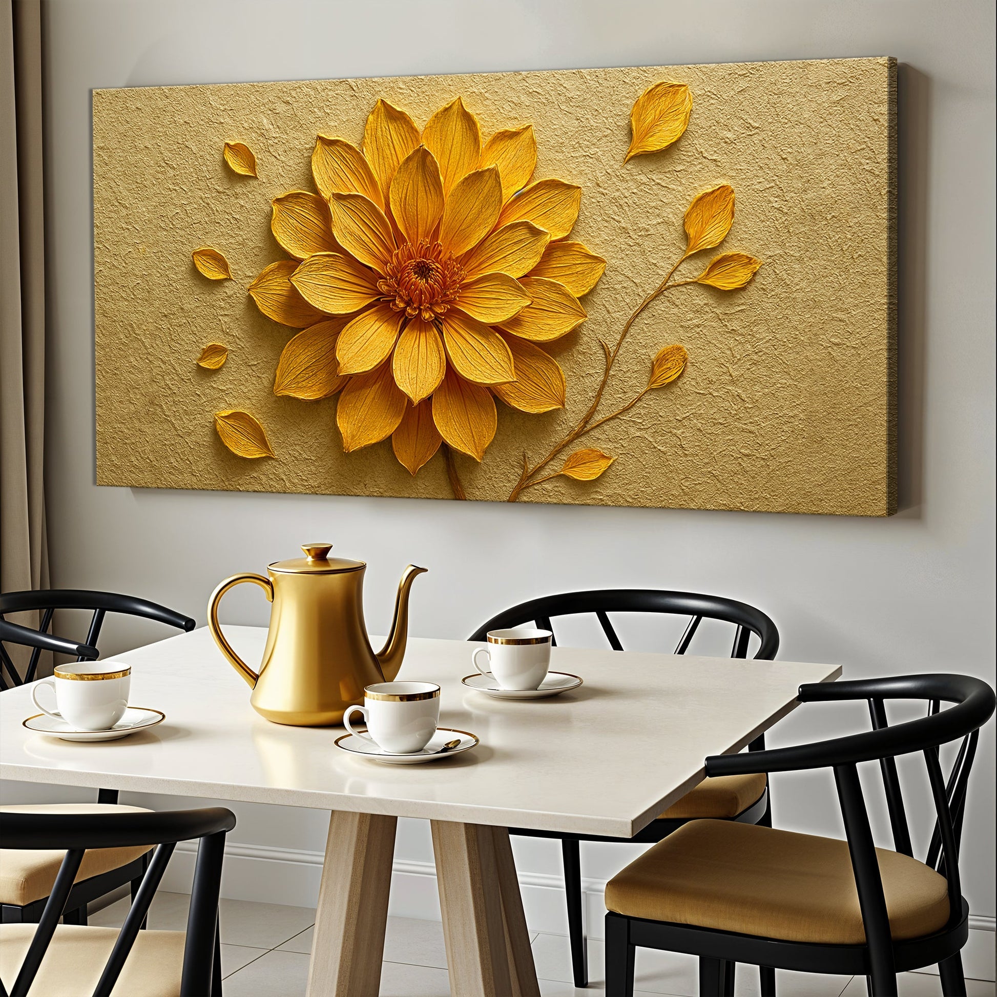 Golden Dandelion Minimalist Abstract Wall Art IV