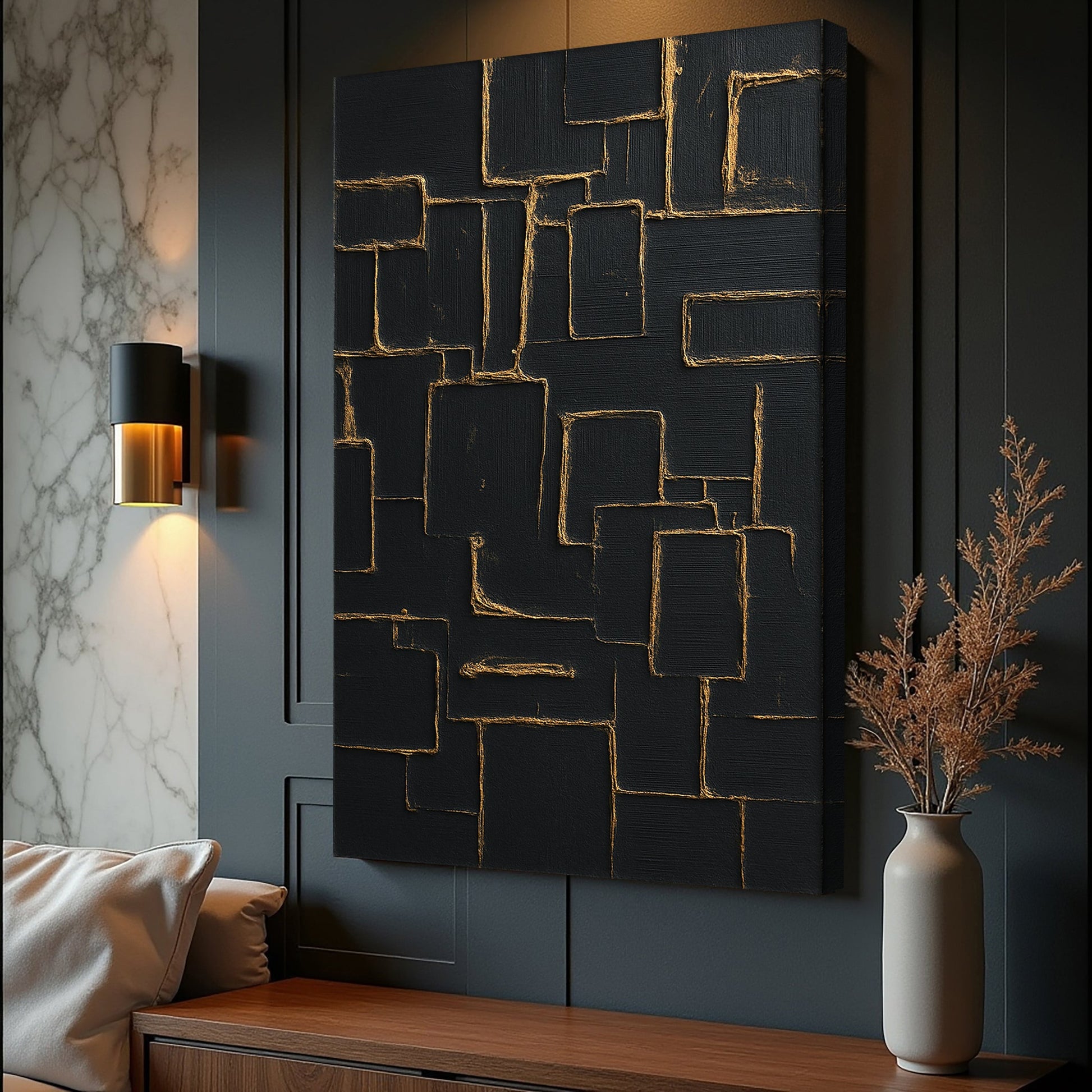 Contemporary Black and Gold Wall Art