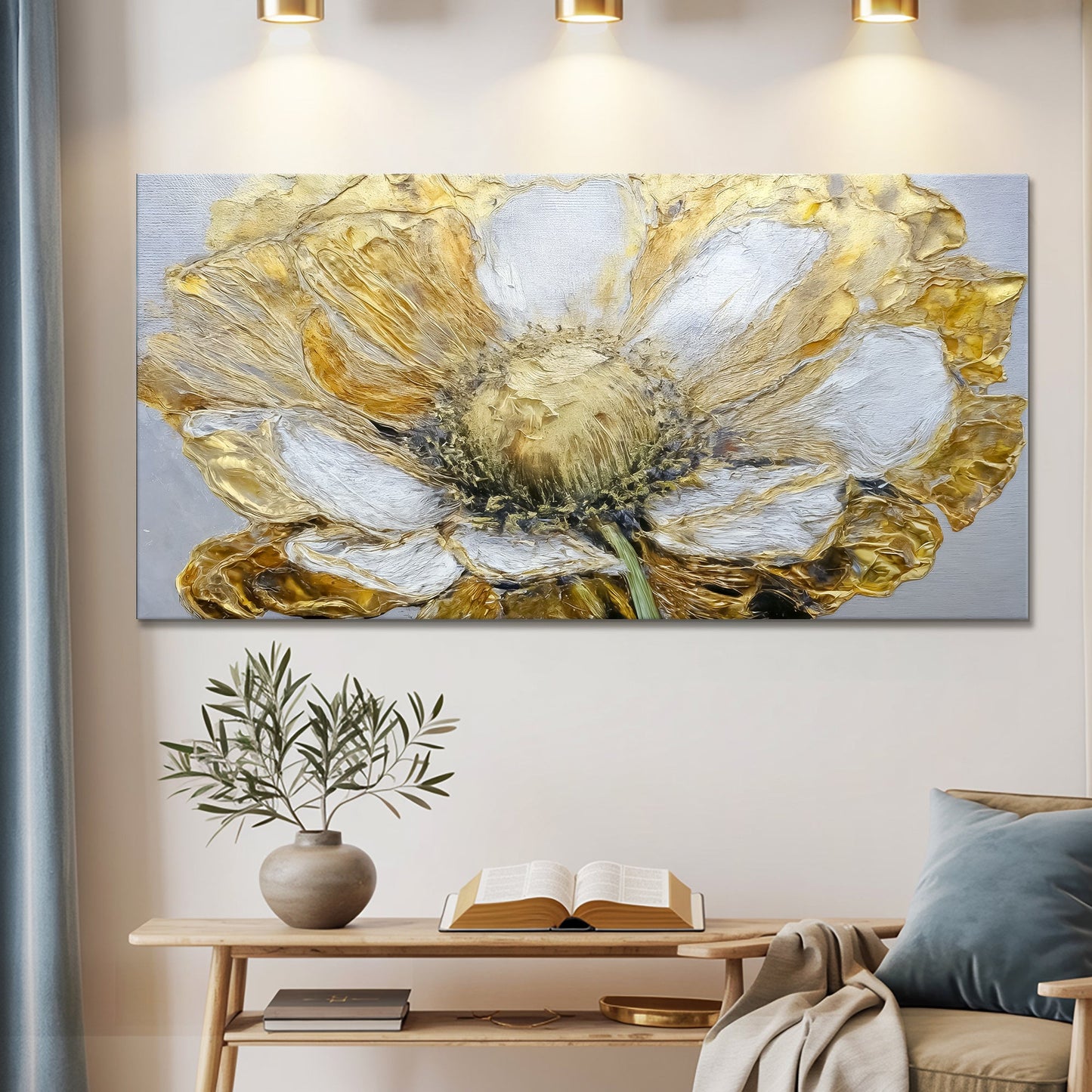 Golden Dandelion Minimalist Abstract Wall Art IX