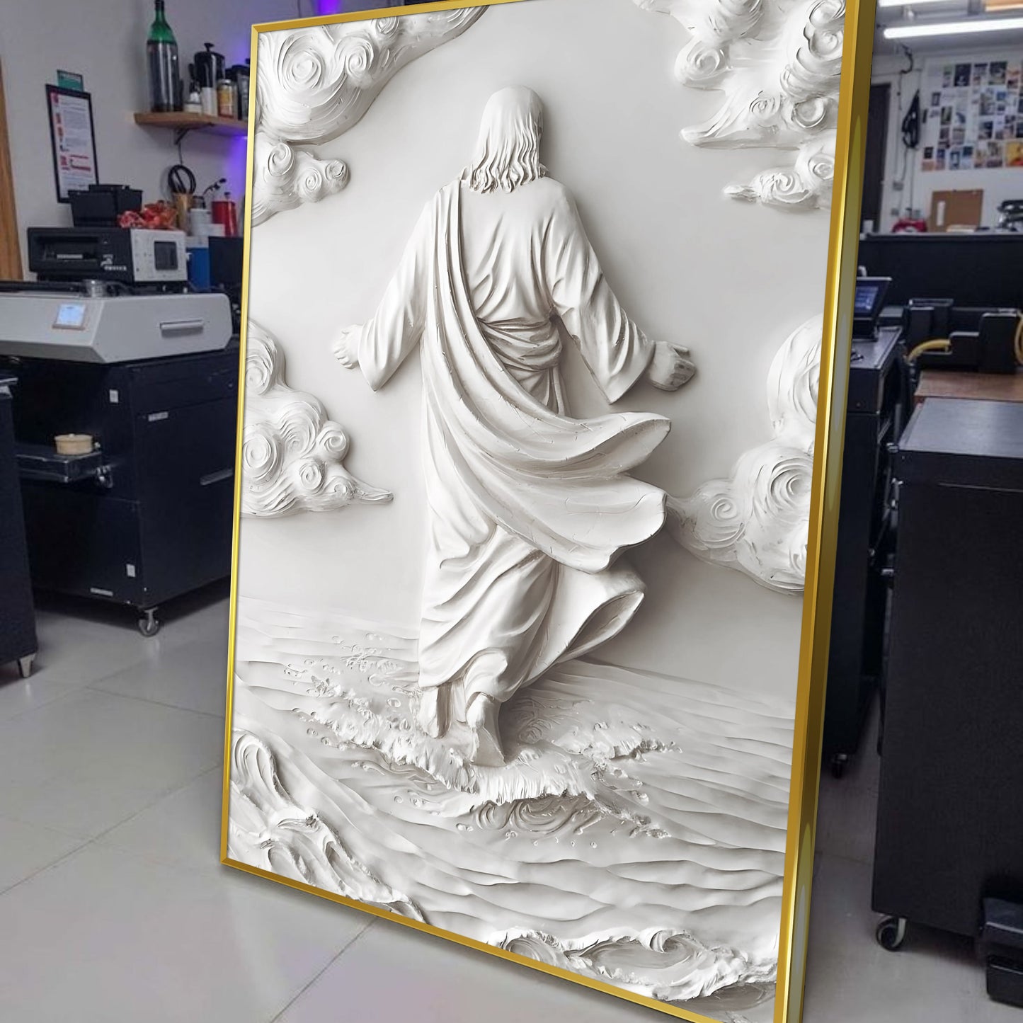3D Minimalist Jesus Walking on Water Wall Art