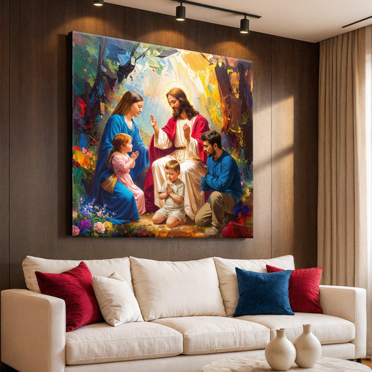 Jesus Praying With Family Faith Wall Art